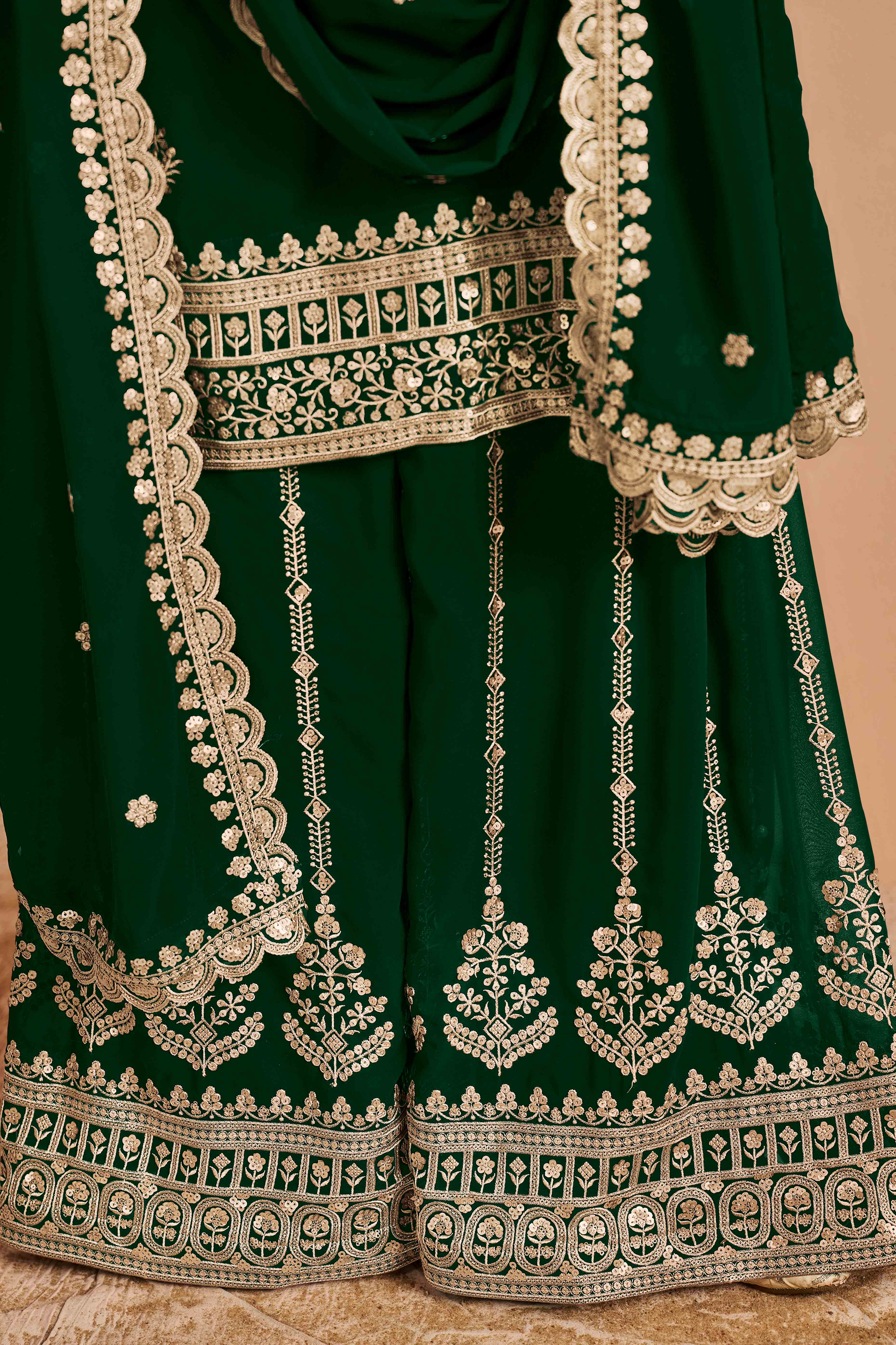 Green Floral Embroidery Georgette Semi Stitched Palazzo Suit