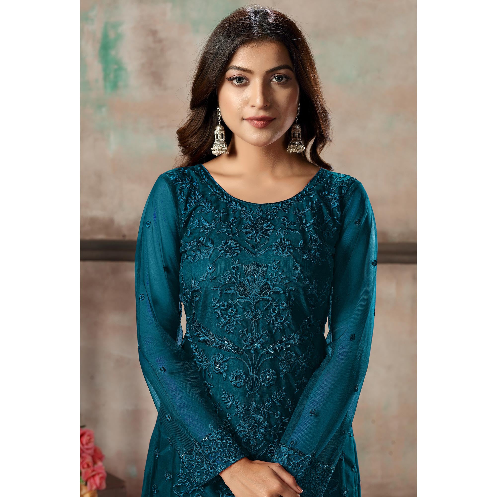 Morpich Floral Embroidered Net Suit