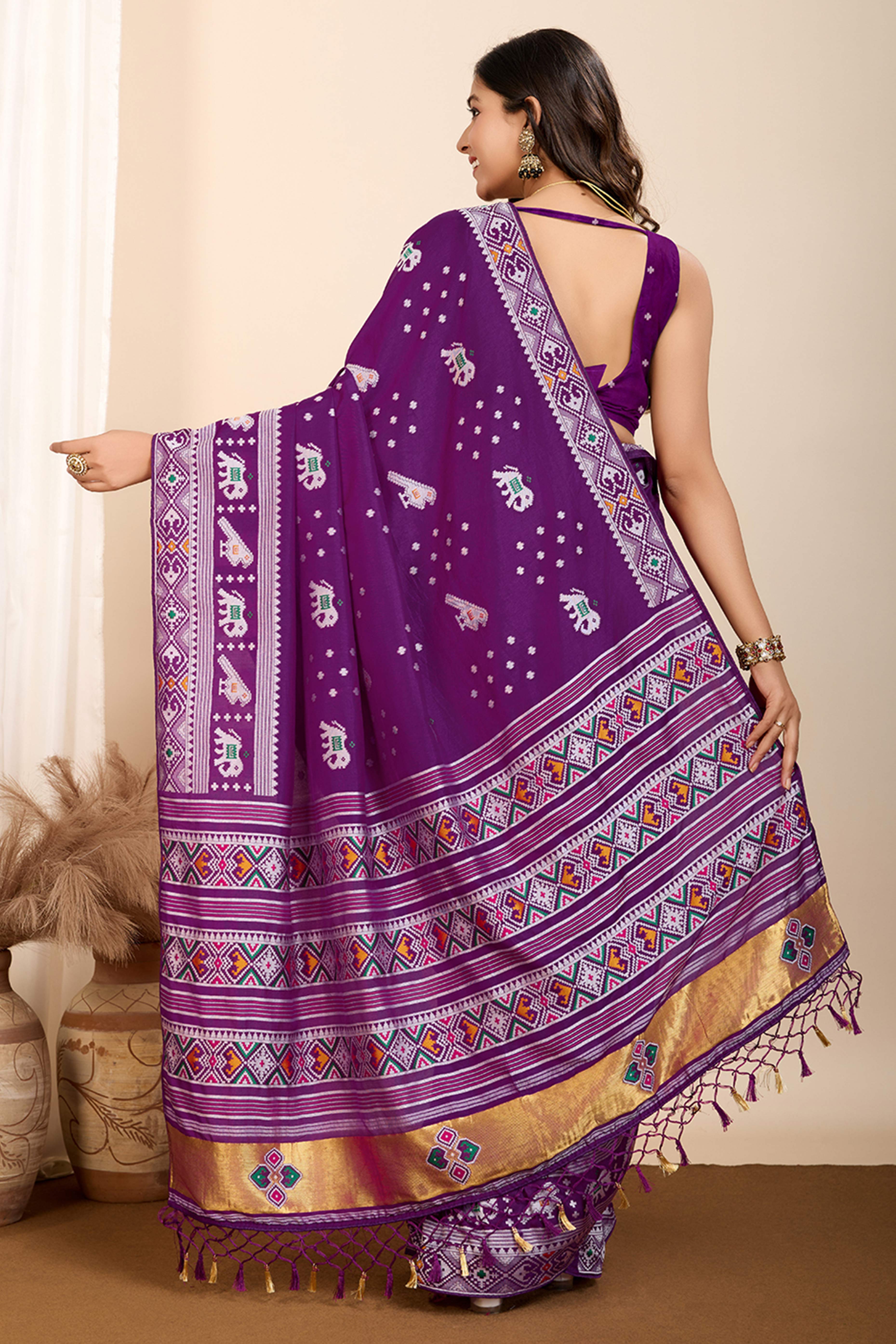 Purple Minakari Weaving Pure Silk Saree