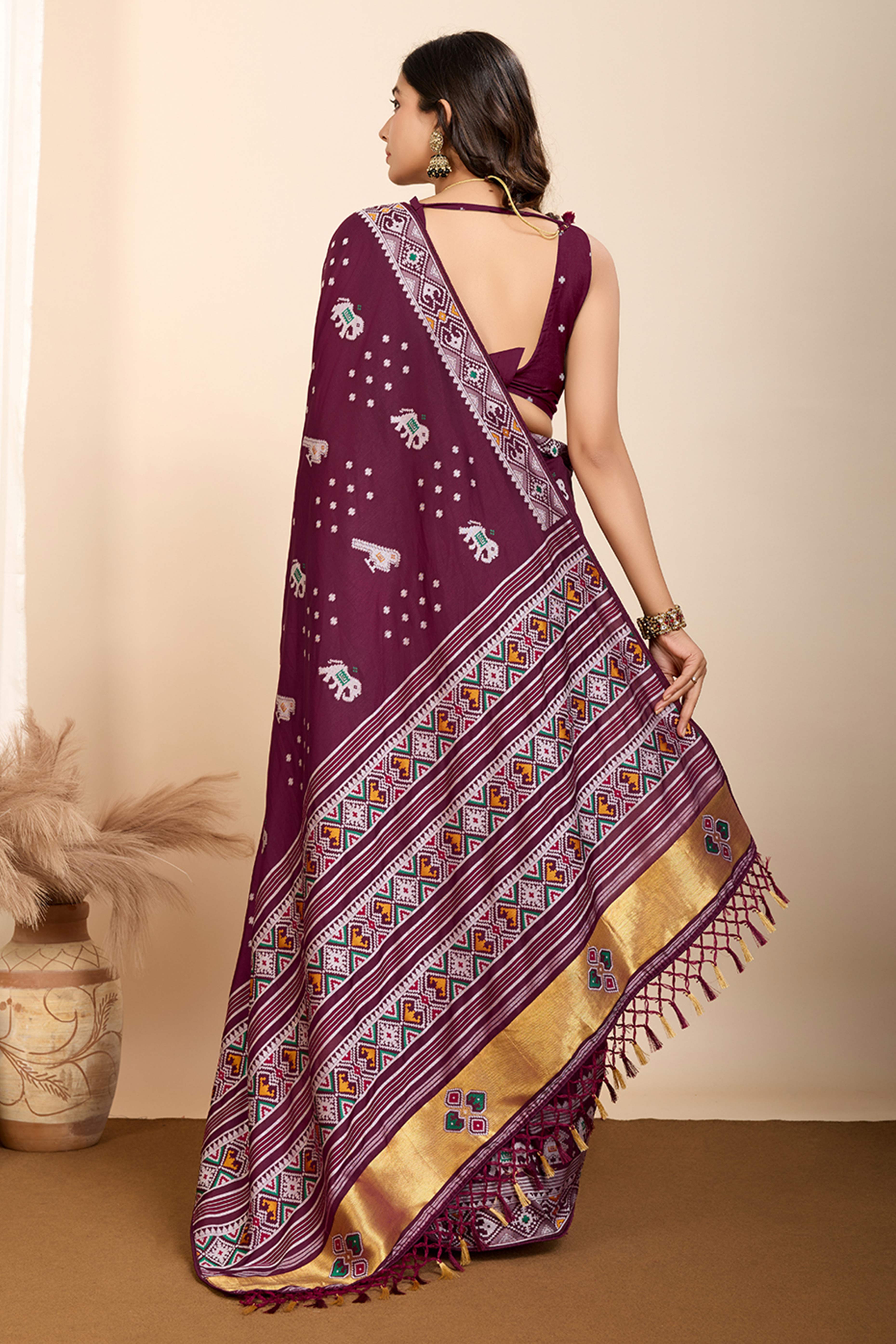 Wine Minakari Weaving Pure Silk Saree