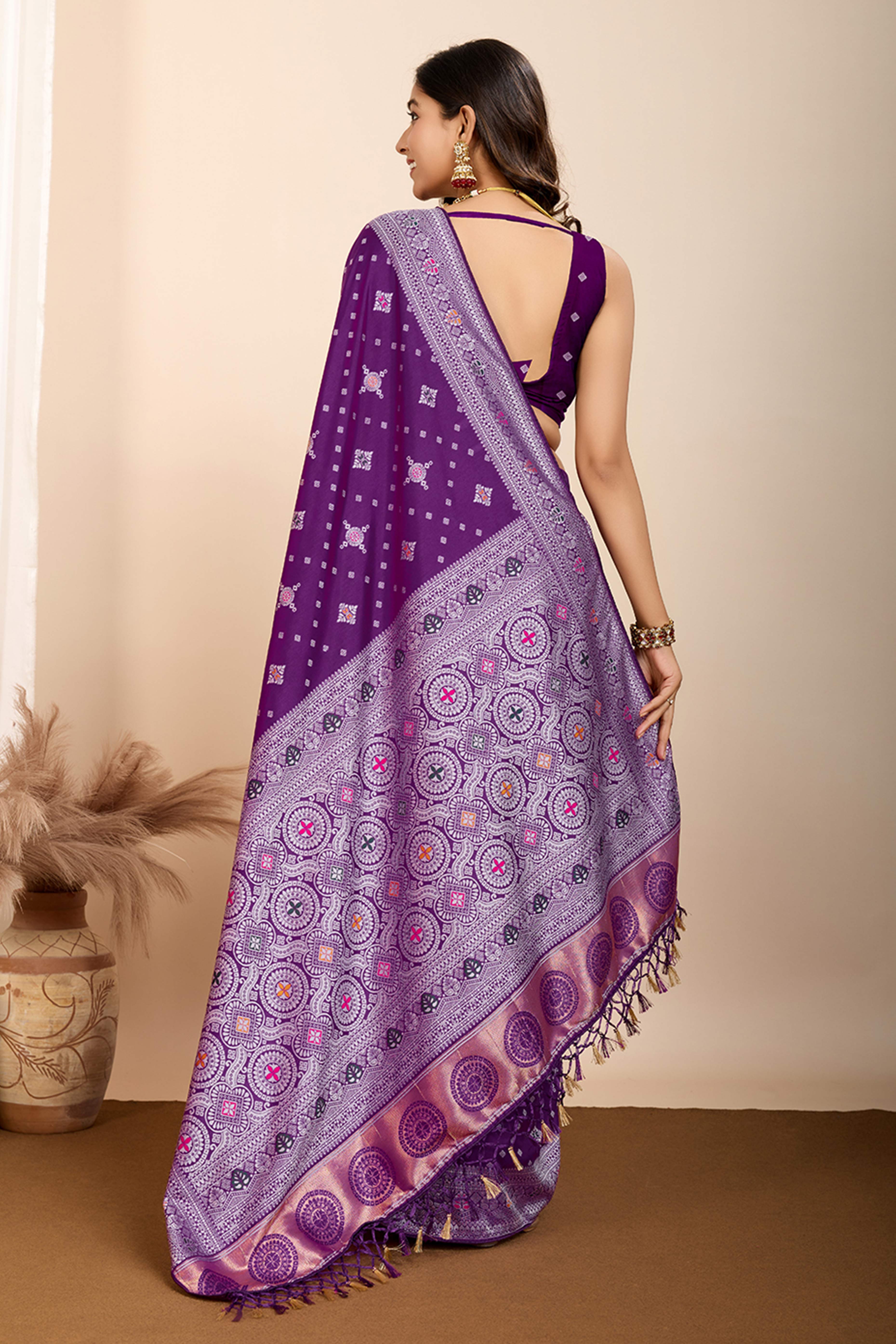 Purple Minakari Weaving Pure Silk Saree