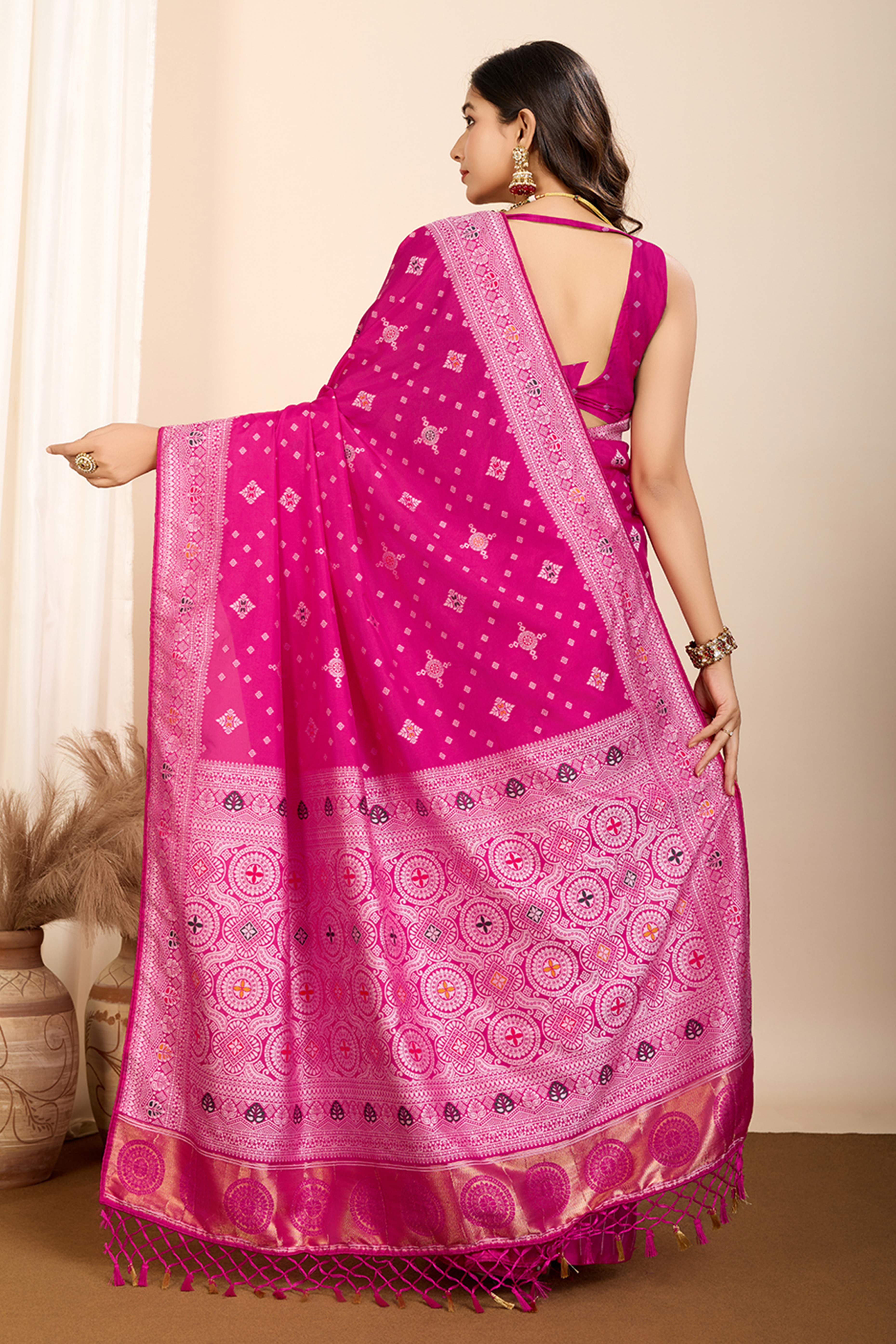 Pink Minakari Weaving Pure Silk Saree