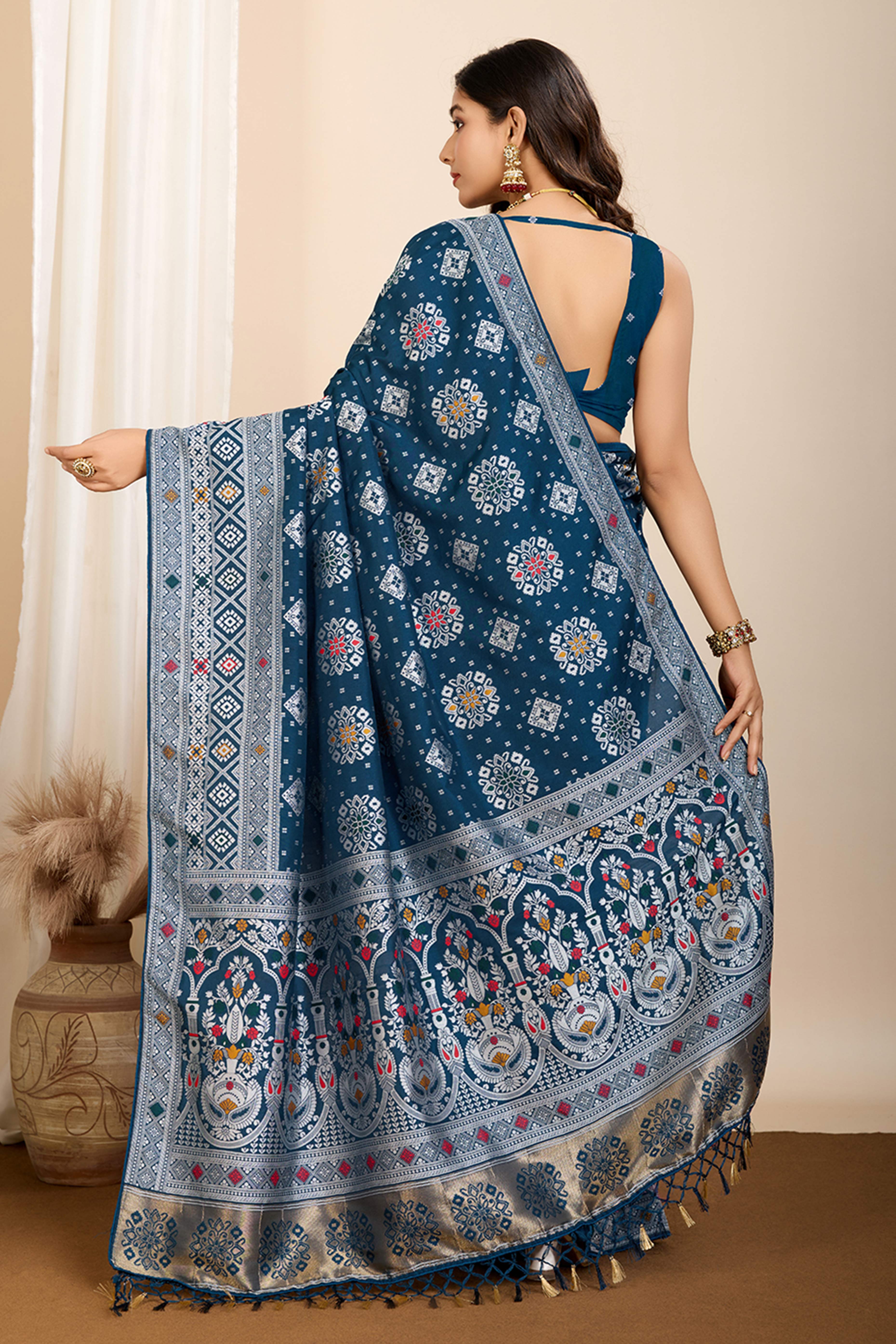 Teal Minakari Weaving Pure Silk Saree