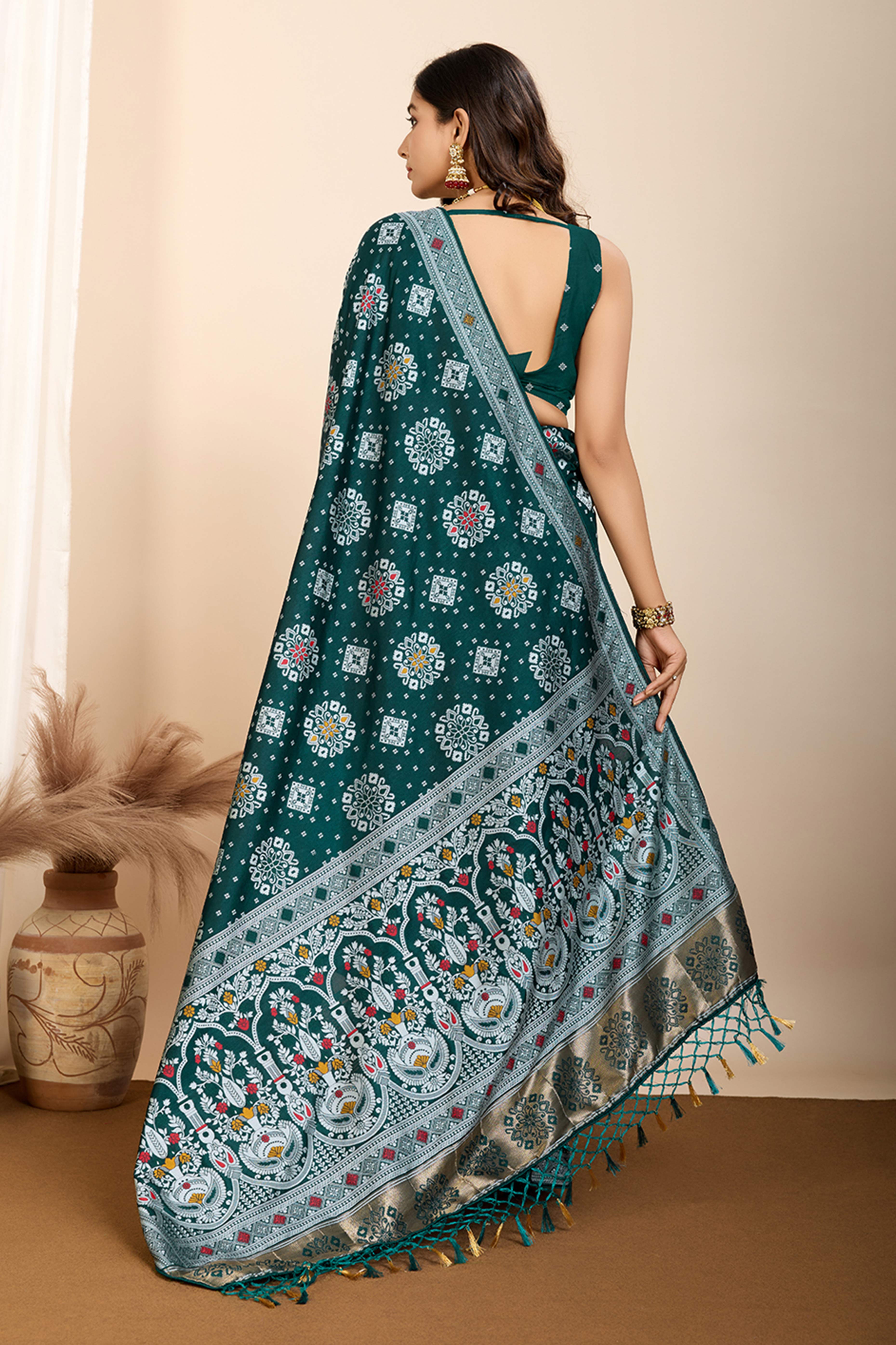 Rama Green Minakari Weaving Pure Silk Saree
