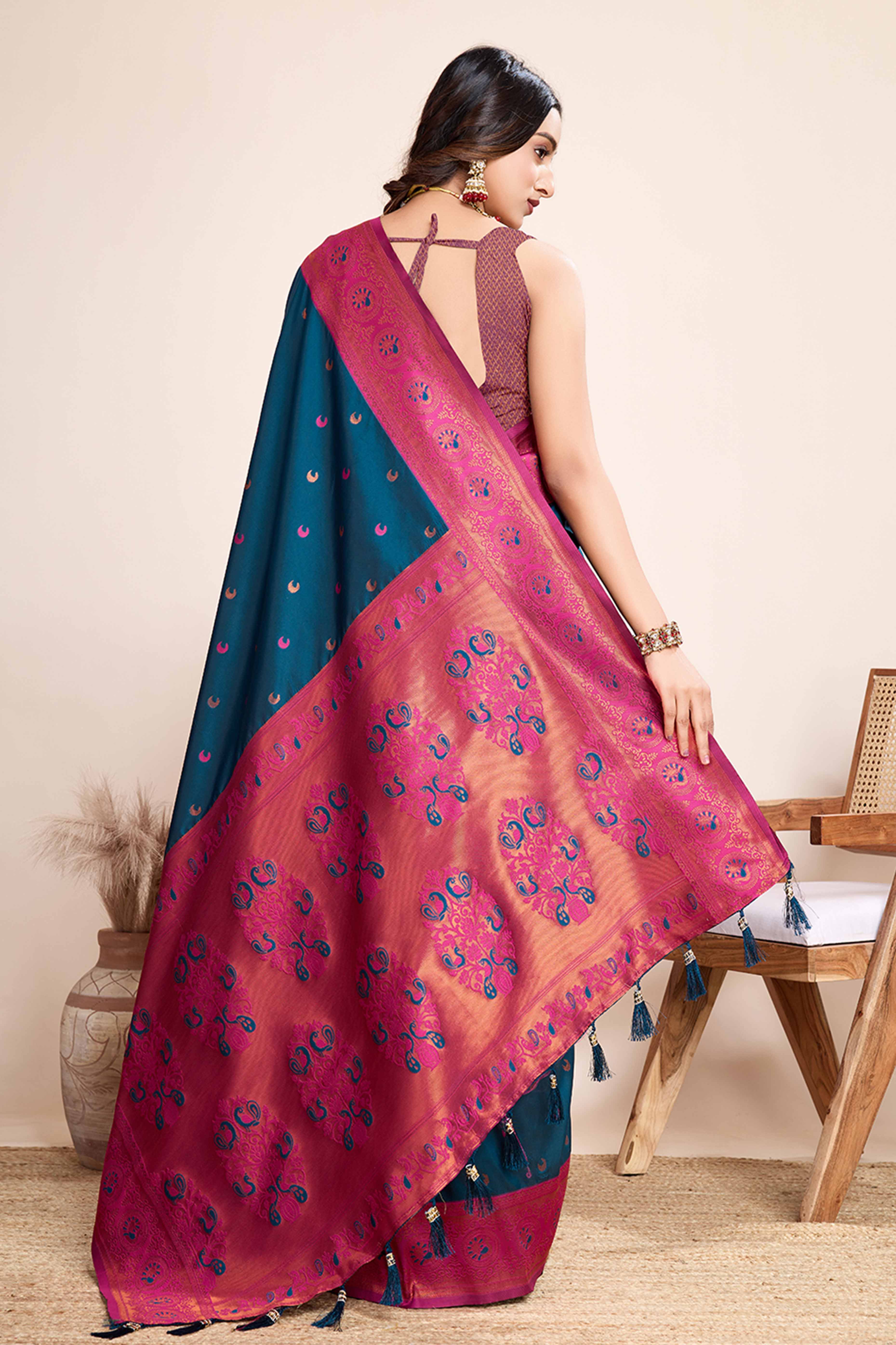 Teal Zari Weaving Banarasi Silk Saree