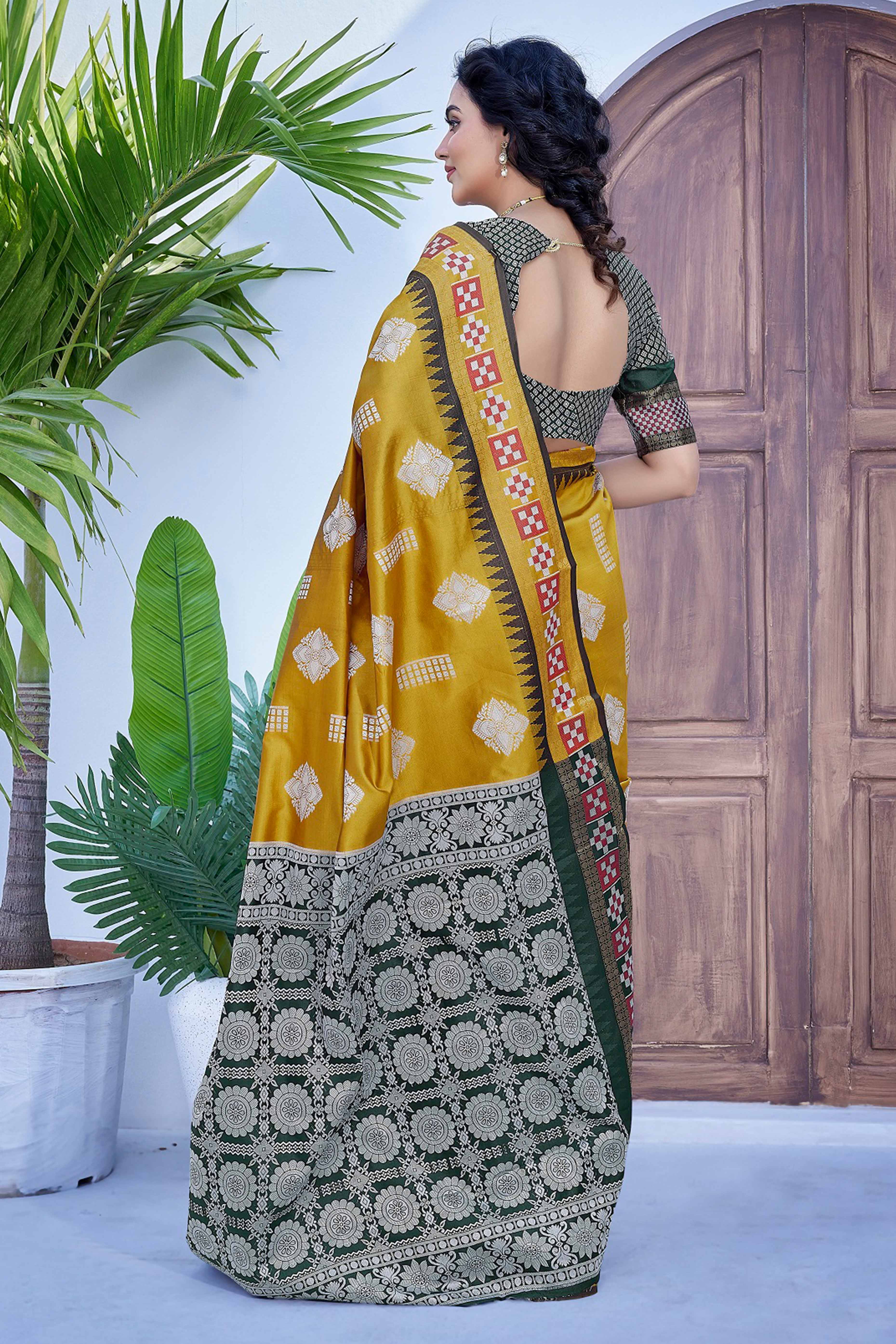 Mustard Zari Weaving Cotton Silk Saree