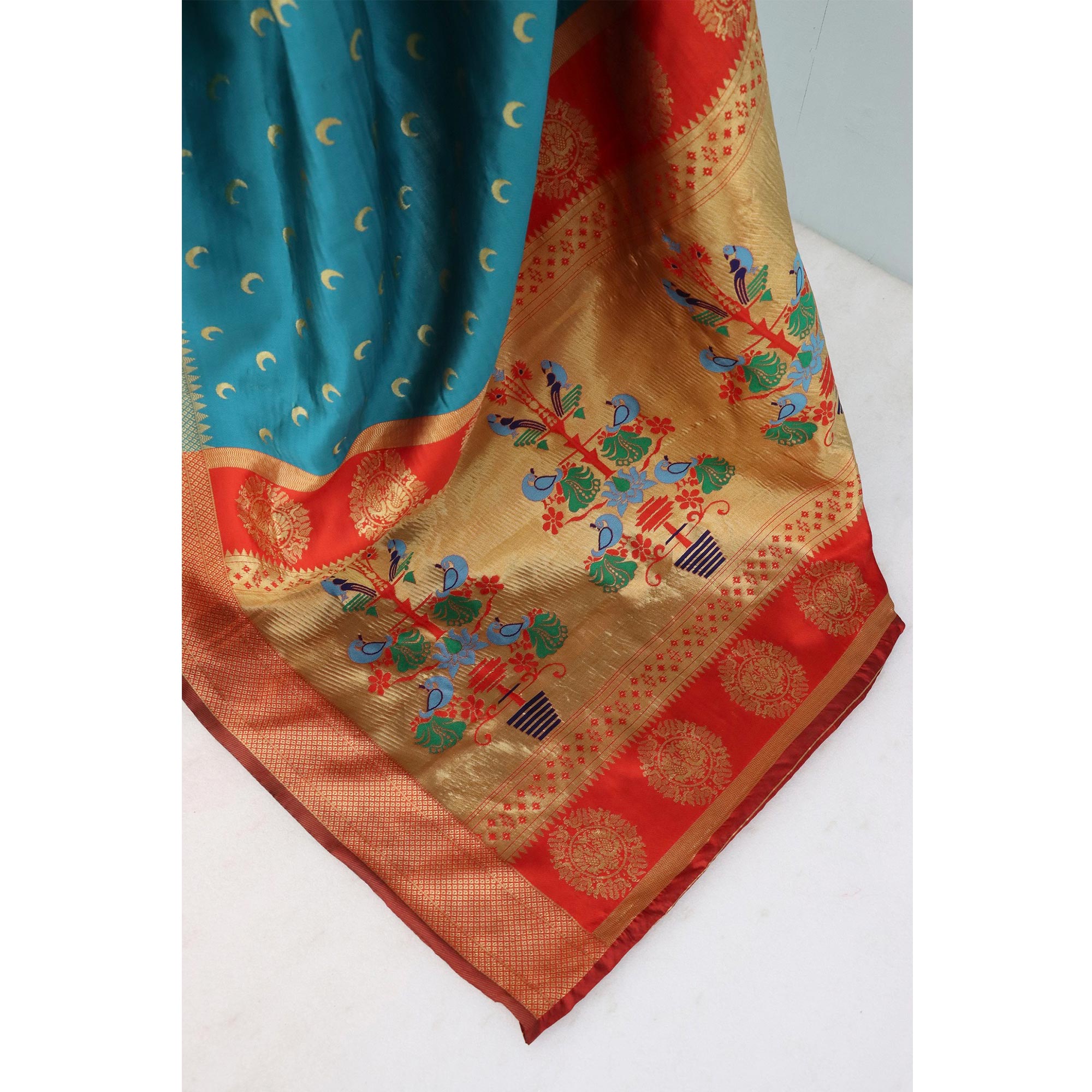 Rama Blue Woven Pure Silk Chandrakor Paithani Saree