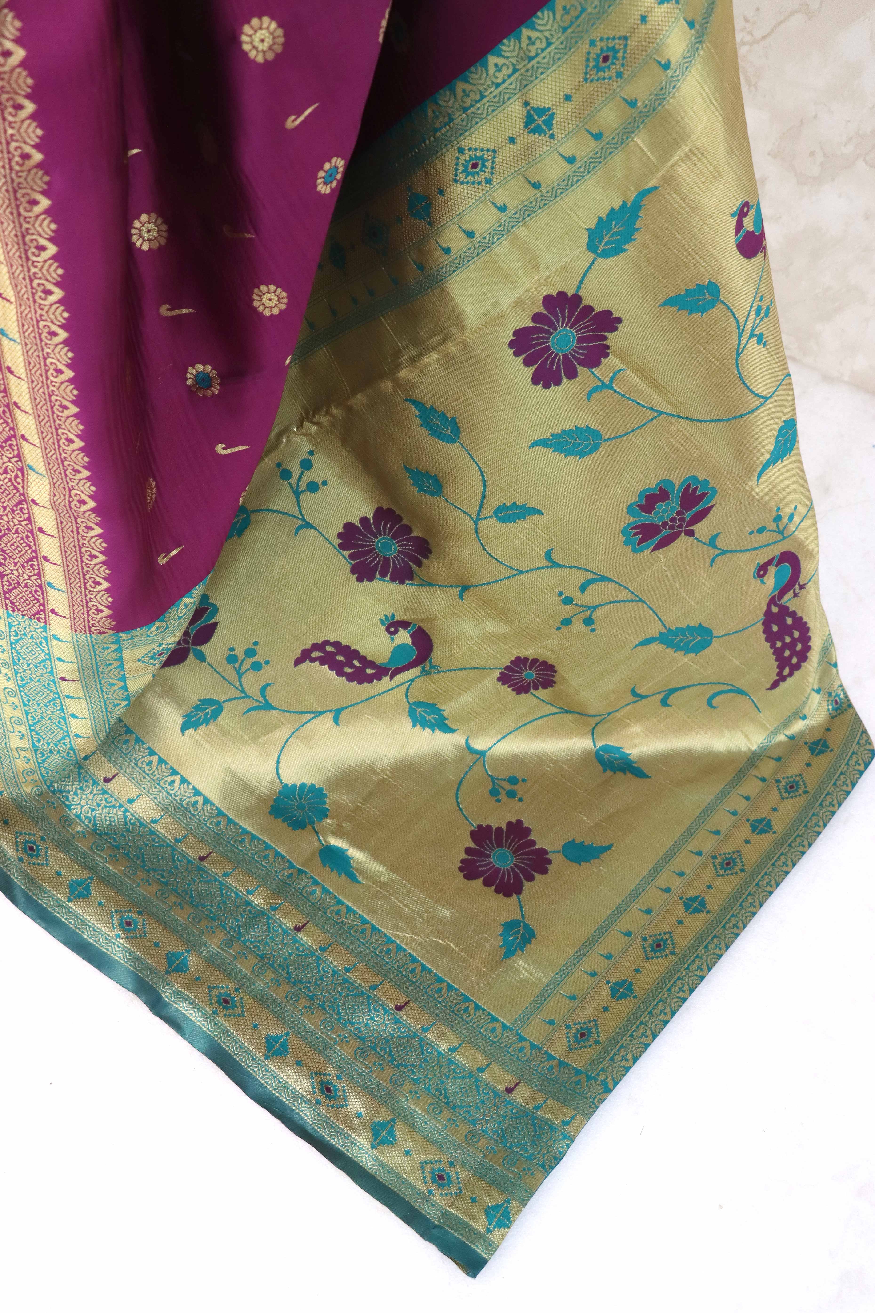 Purple Pure Silk Paithani Saree With Intricate Floral Zari Weaving
