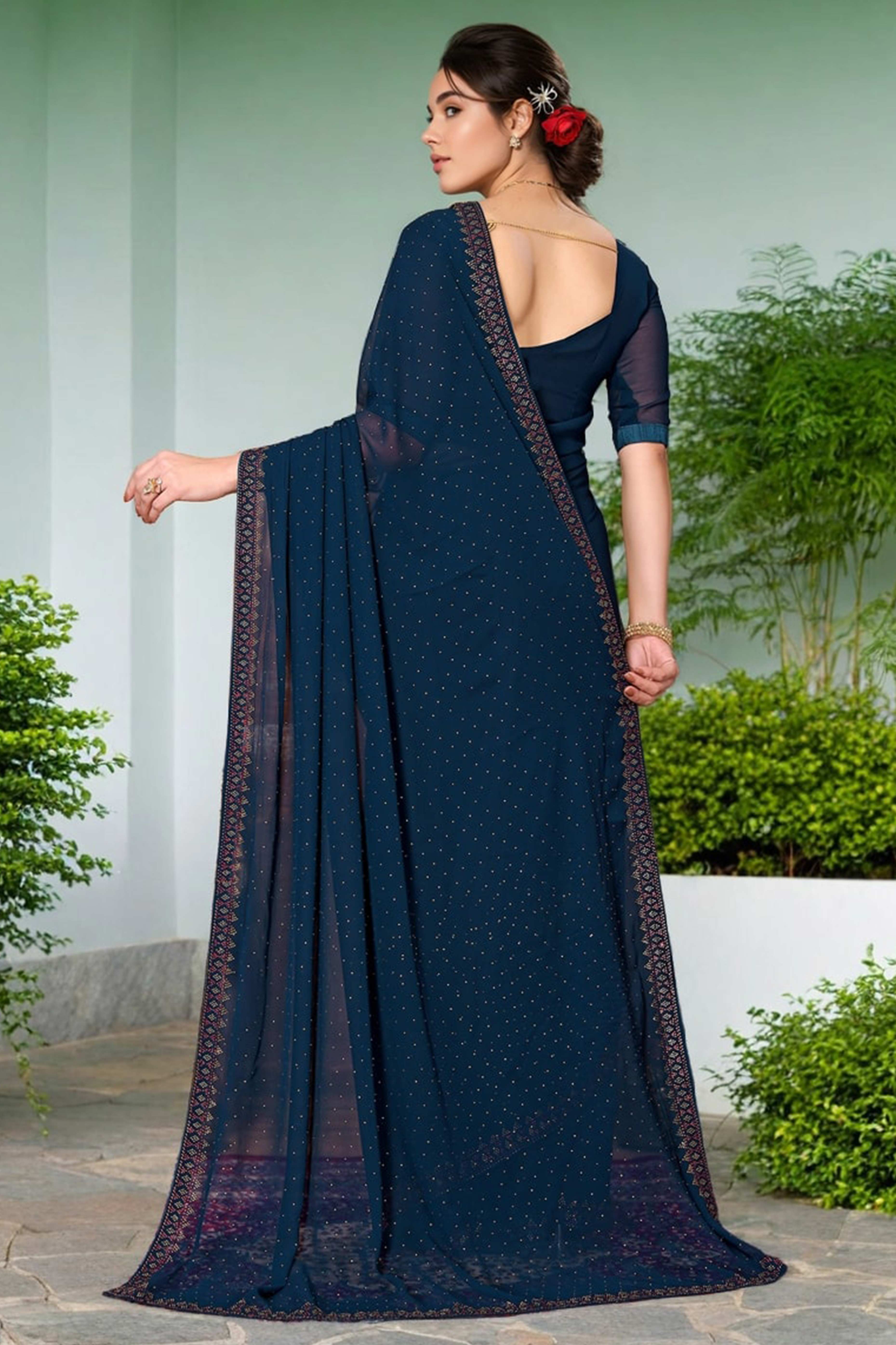 Navy Blue Rangoli Dola Silk Saree Embellished With Diamond Work And Elegant Border