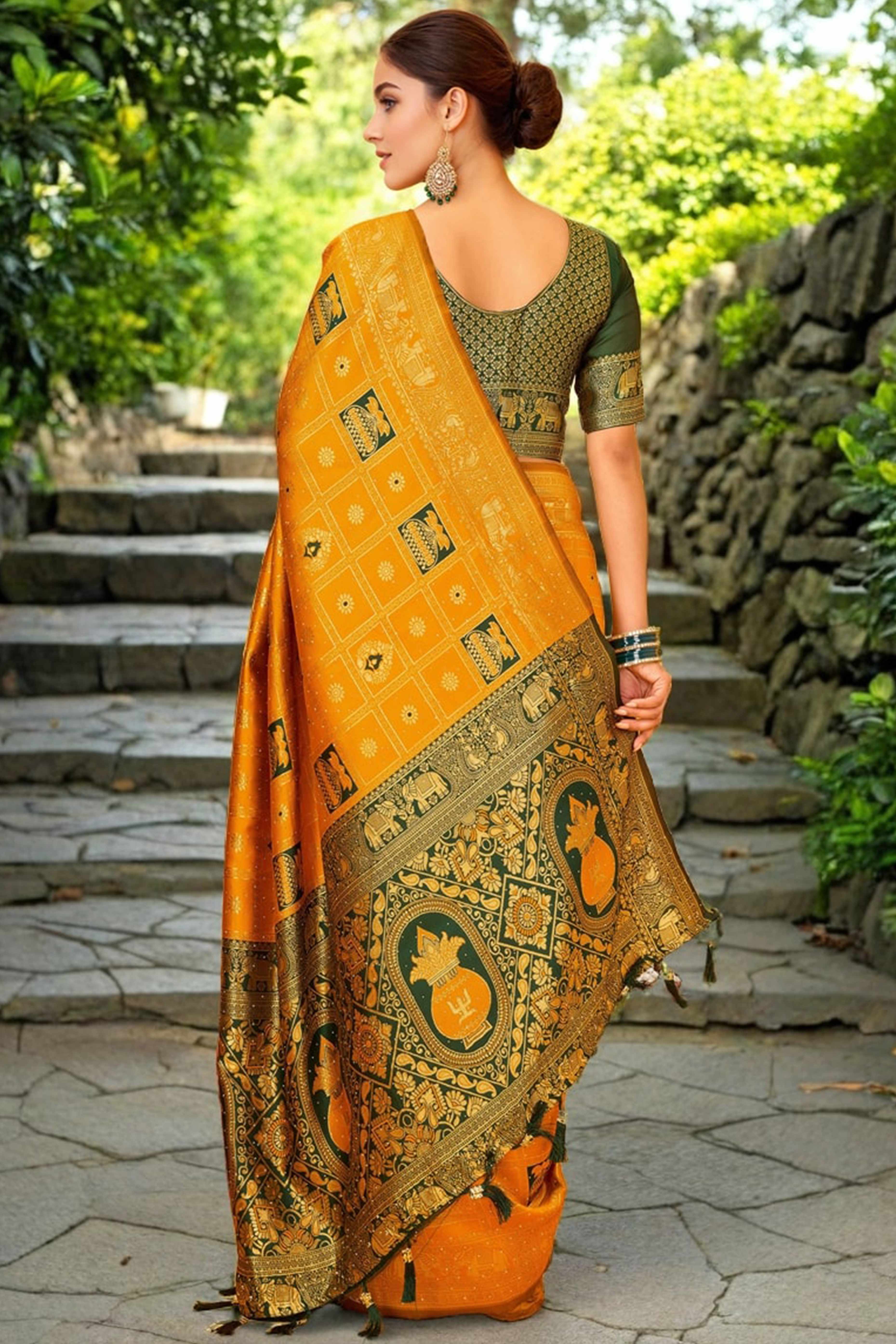 Orange Floral Weaving Paithani Saree In Soft Silk Accented With A Stylish Tassel Border Pallu