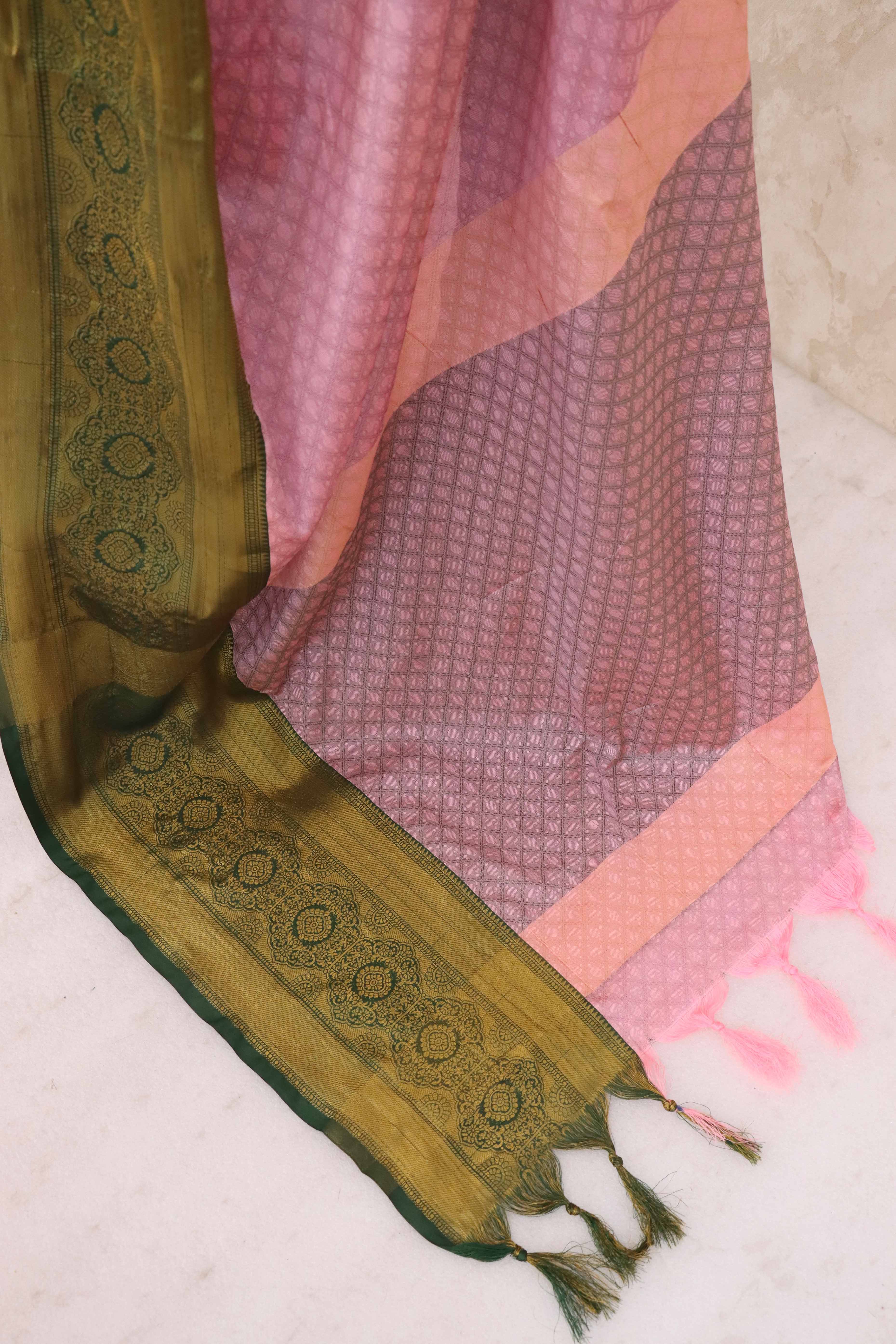 Pink Silk Blend Saree With Detailed Zari Weaving & Tassel Embellishments
