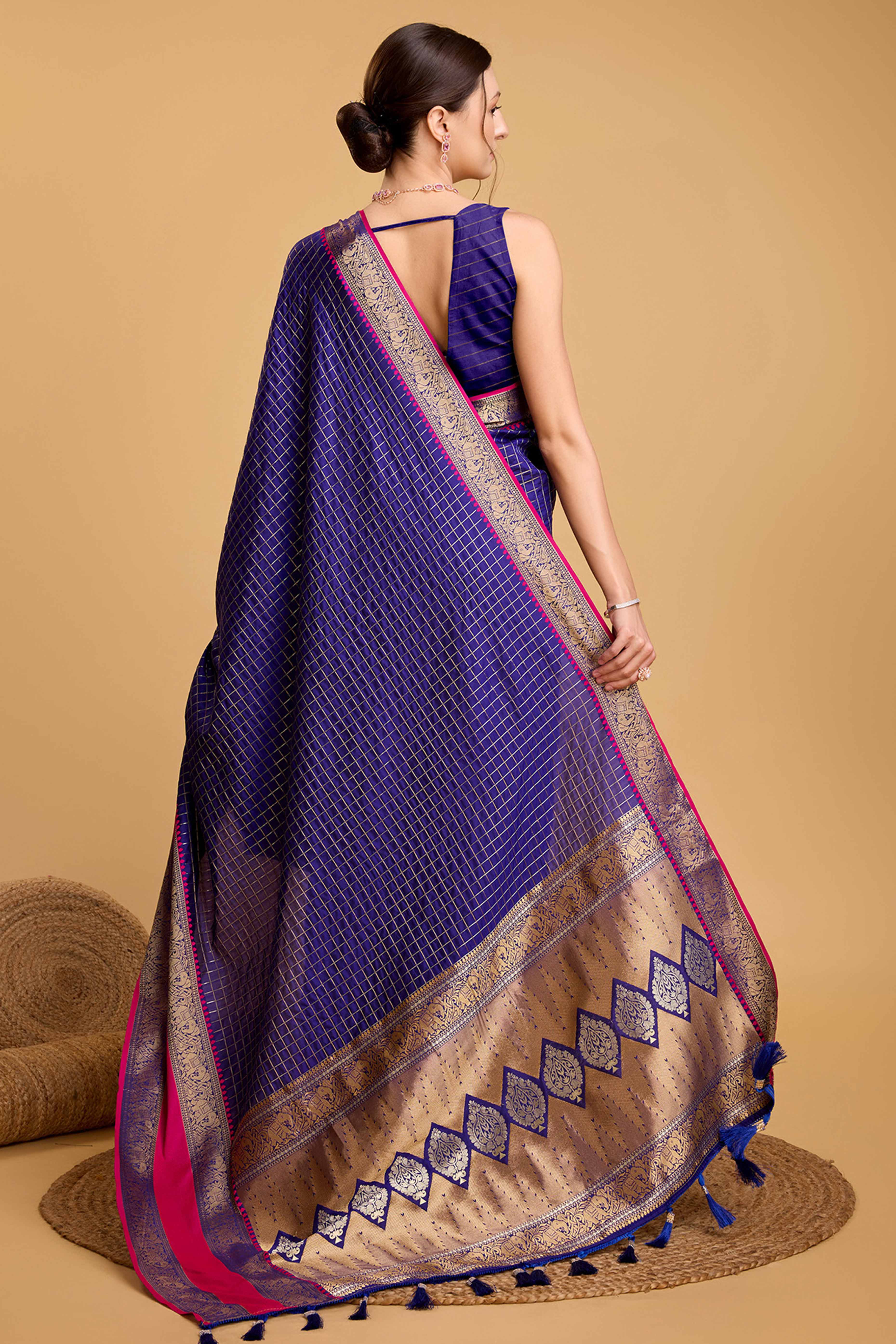 Purply Blue Zari Weaving Banarasi Silk Saree