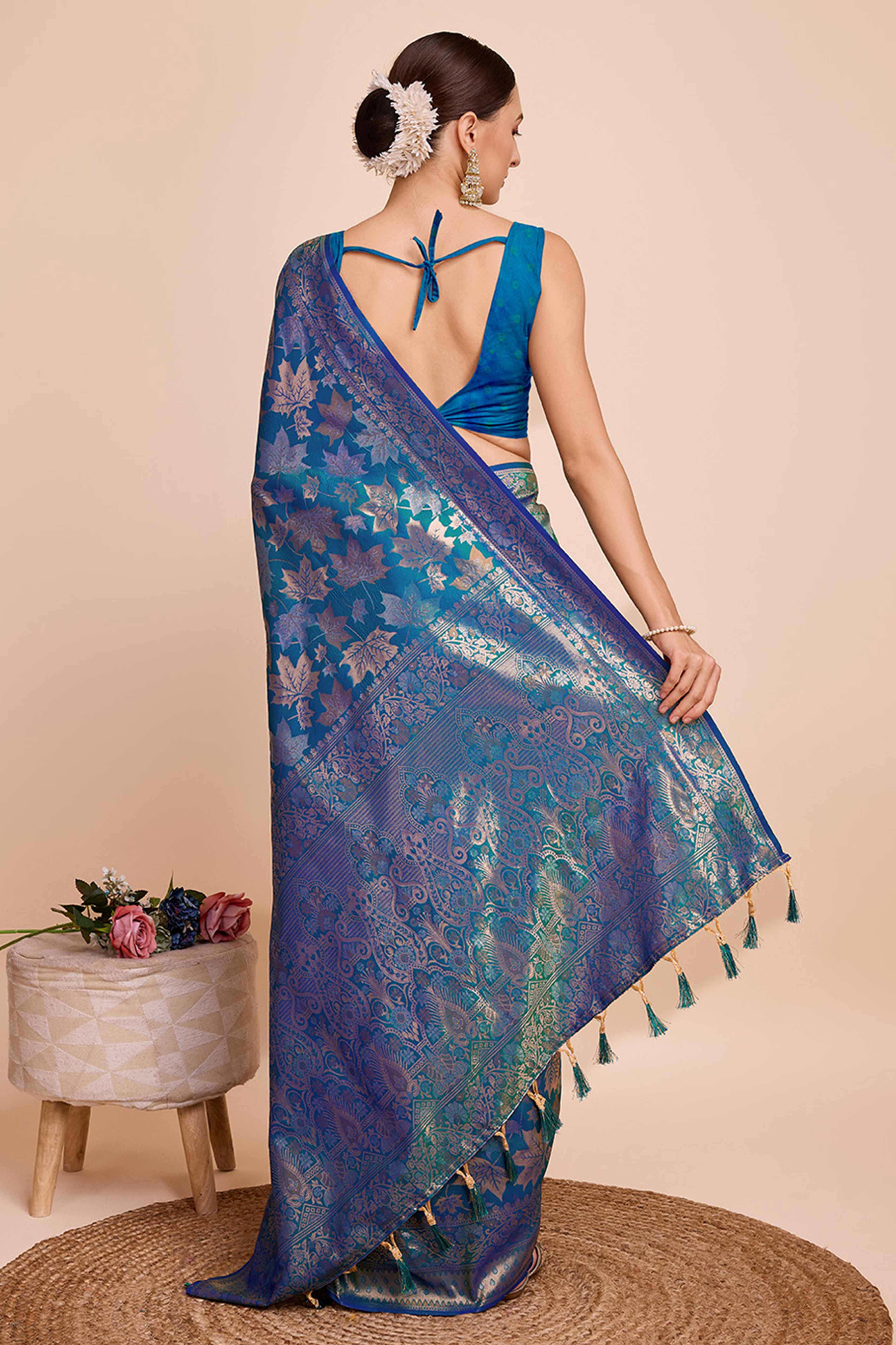 Regal Blue Zari Weaving Pure Silk Saree