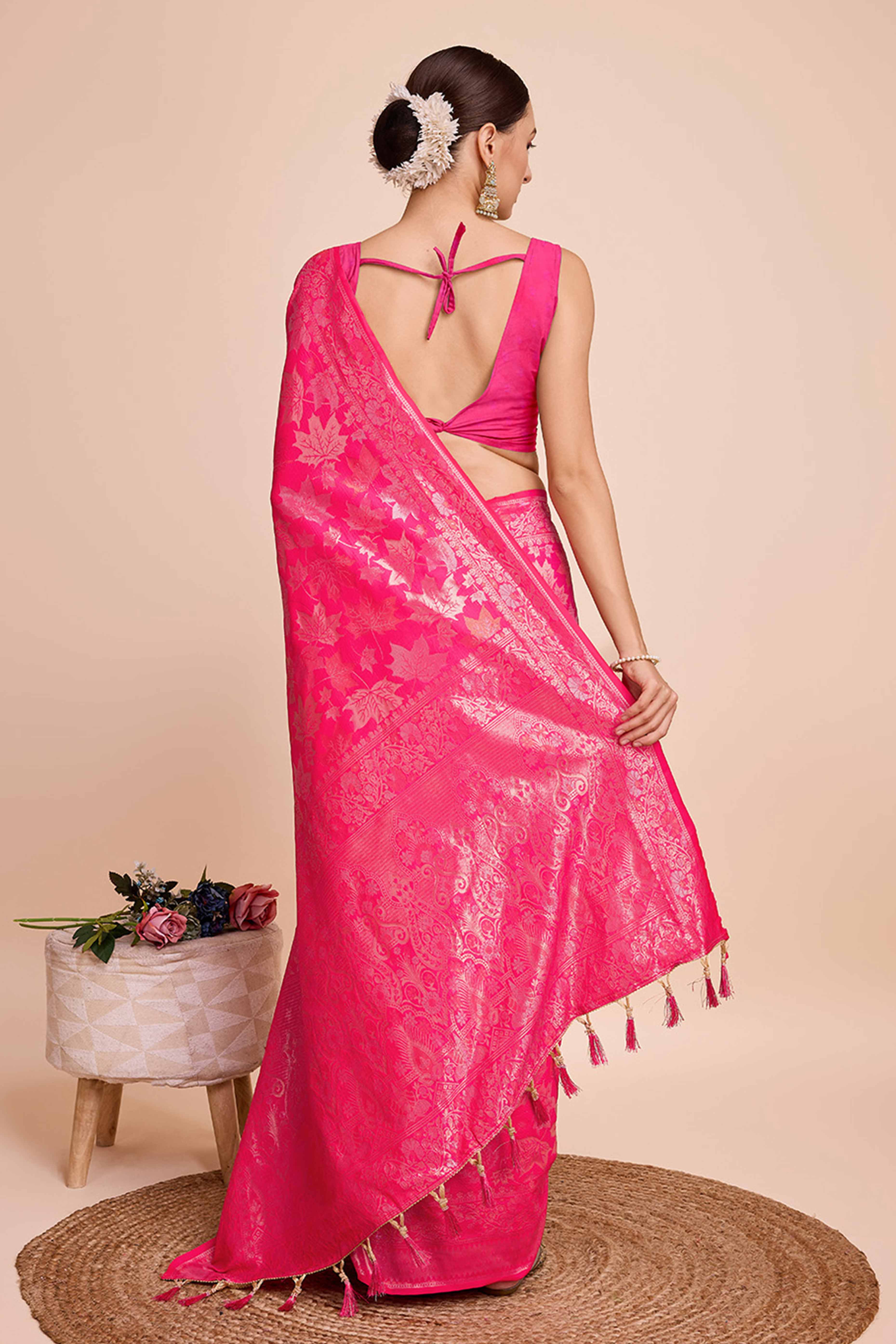 Pink Zari Weaving Pure Silk Saree