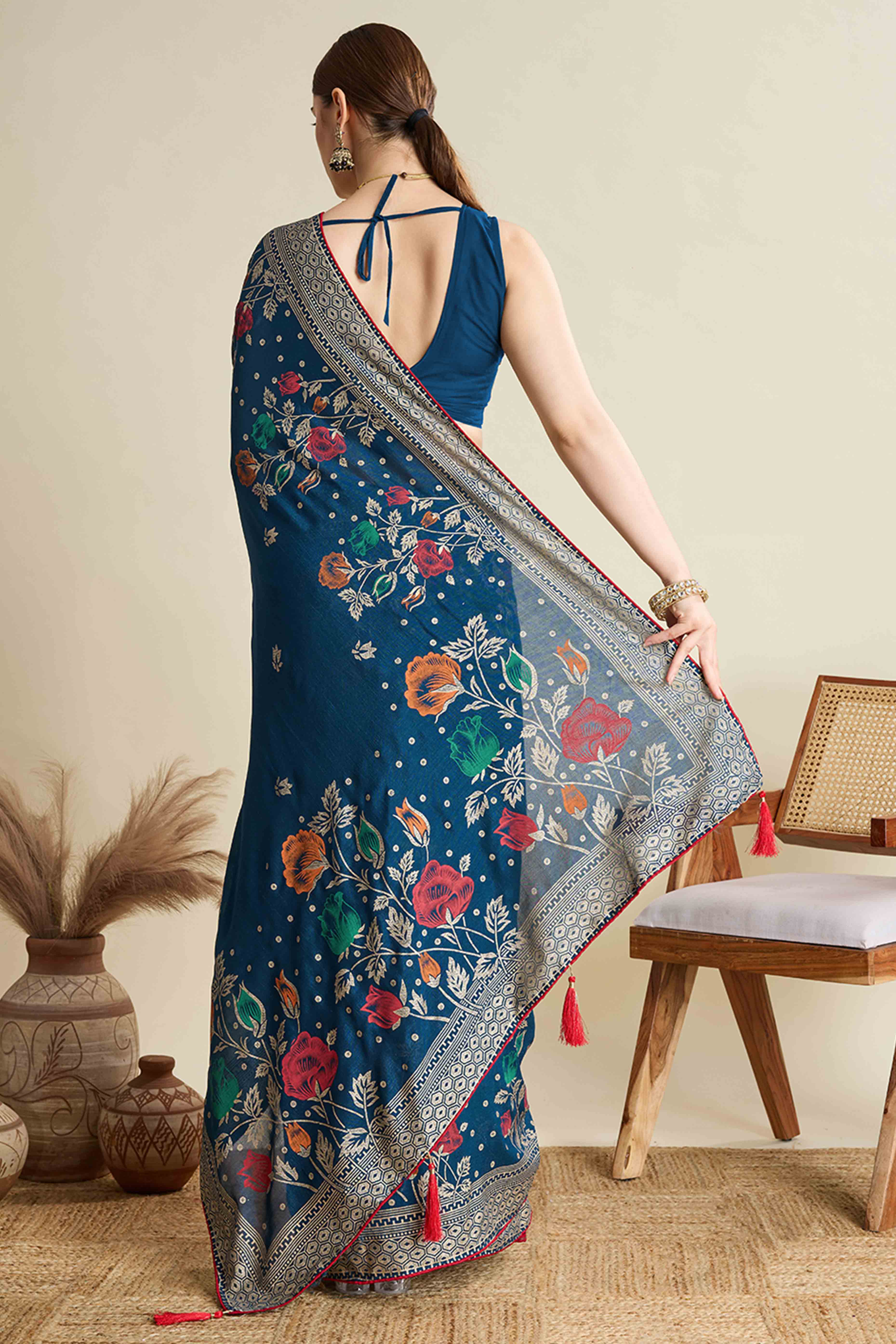 Teal Lightweight Cotton Silk Saree with Delicate Paisley Prints