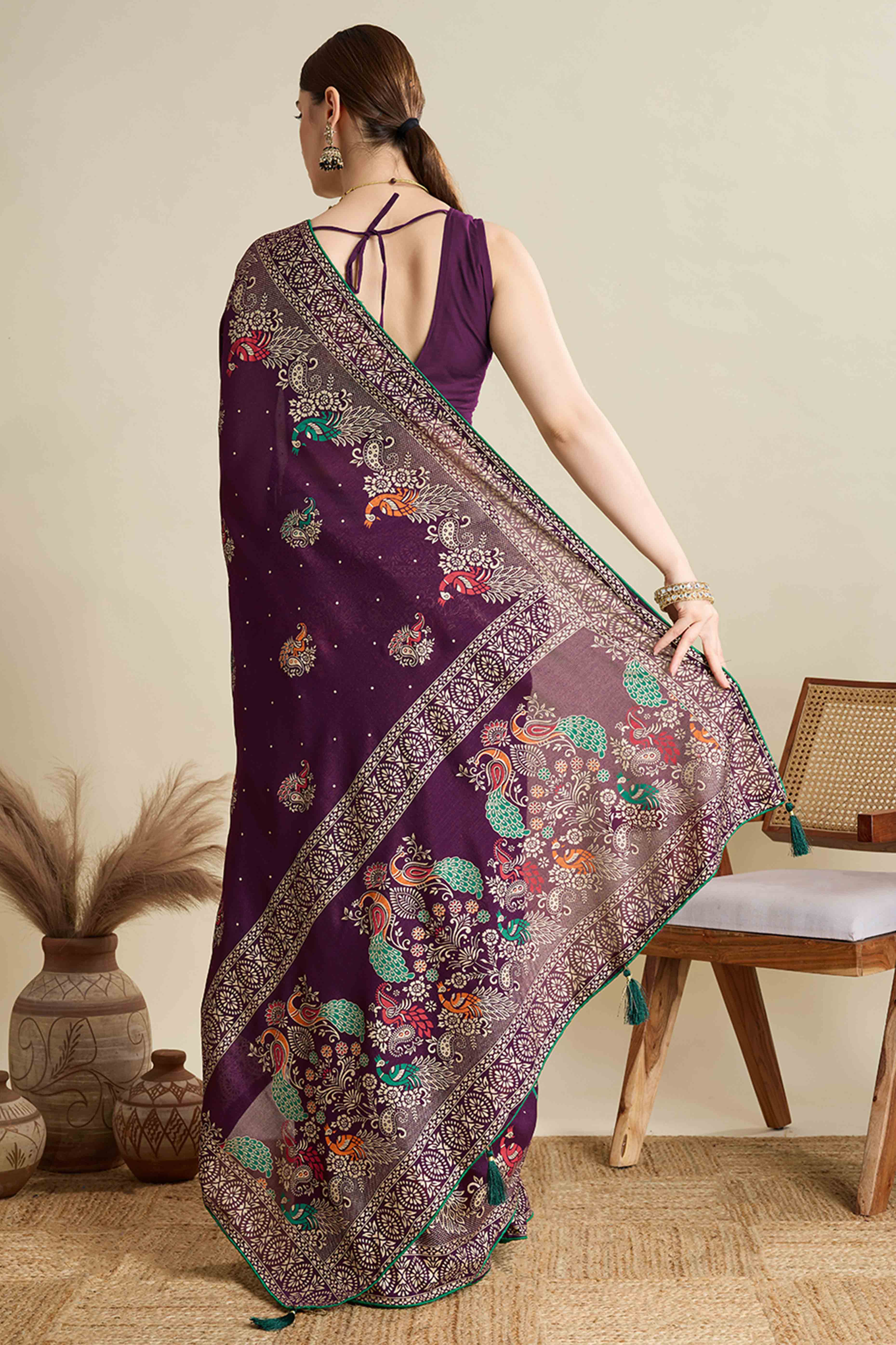 Purple Lightweight Cotton Silk Saree with Delicate Paisley Prints