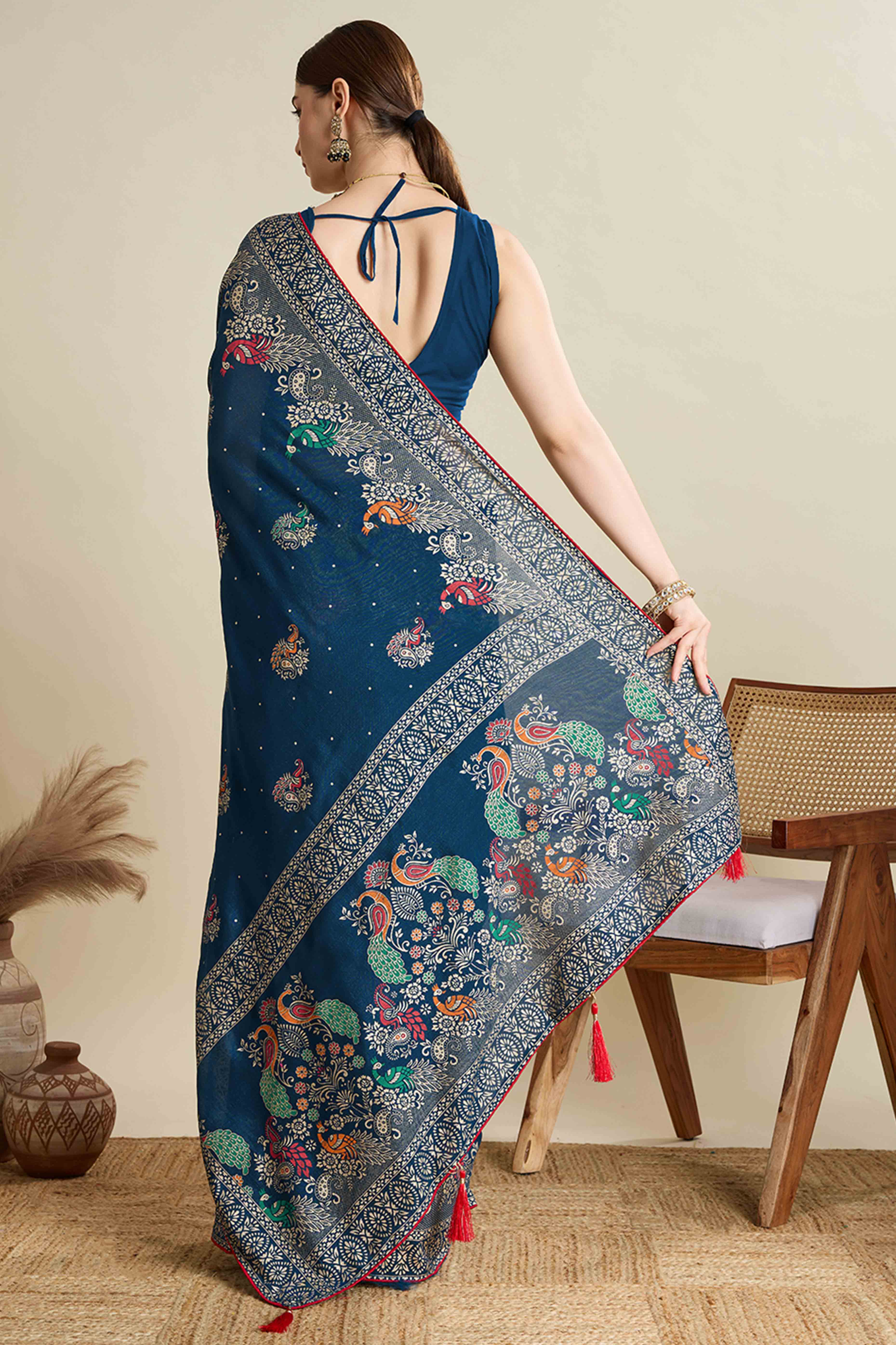 Teal Lightweight Cotton Silk Saree with Delicate Paisley Prints