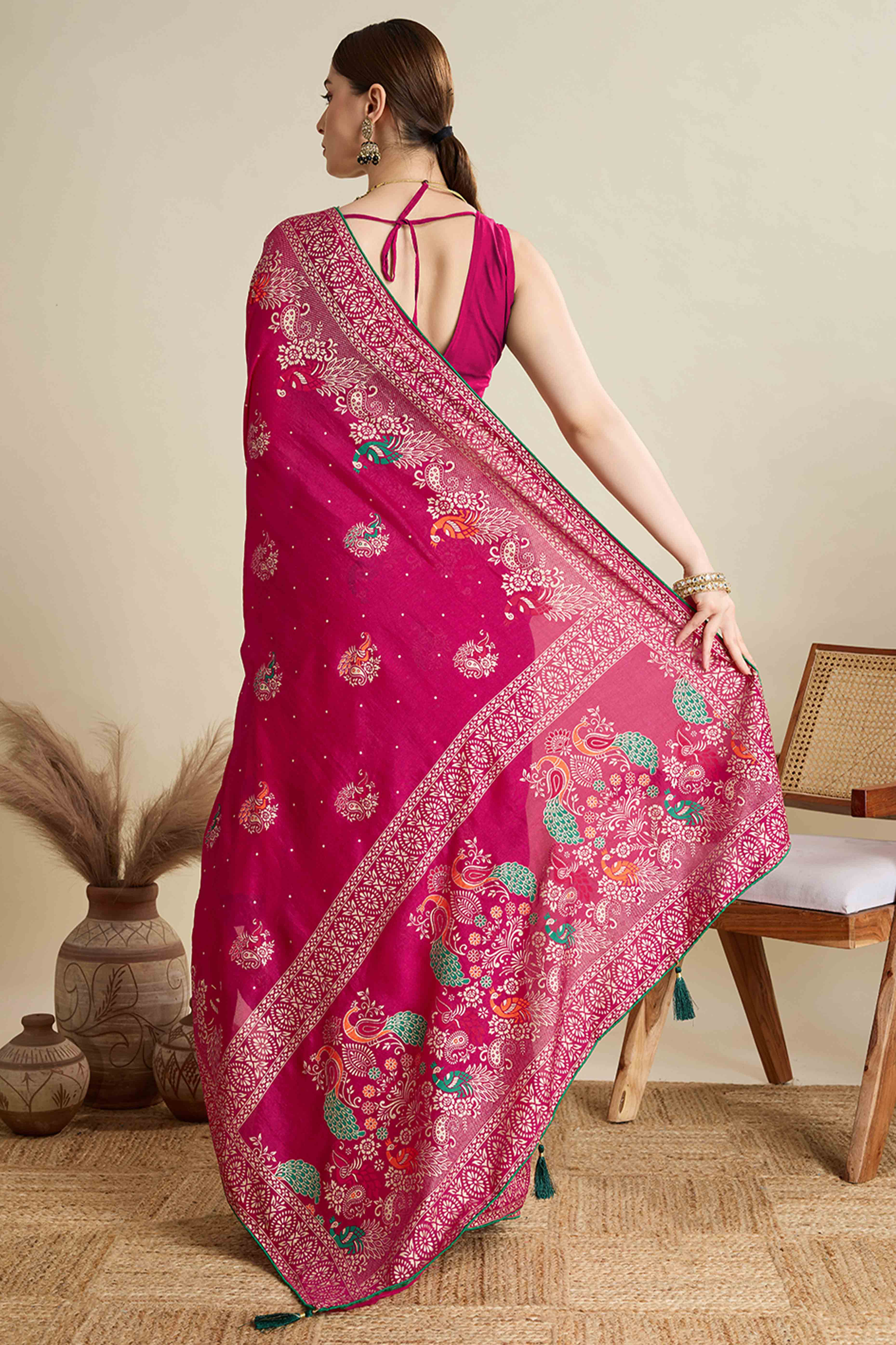 Pink Lightweight Cotton Silk Saree with Delicate Paisley Prints
