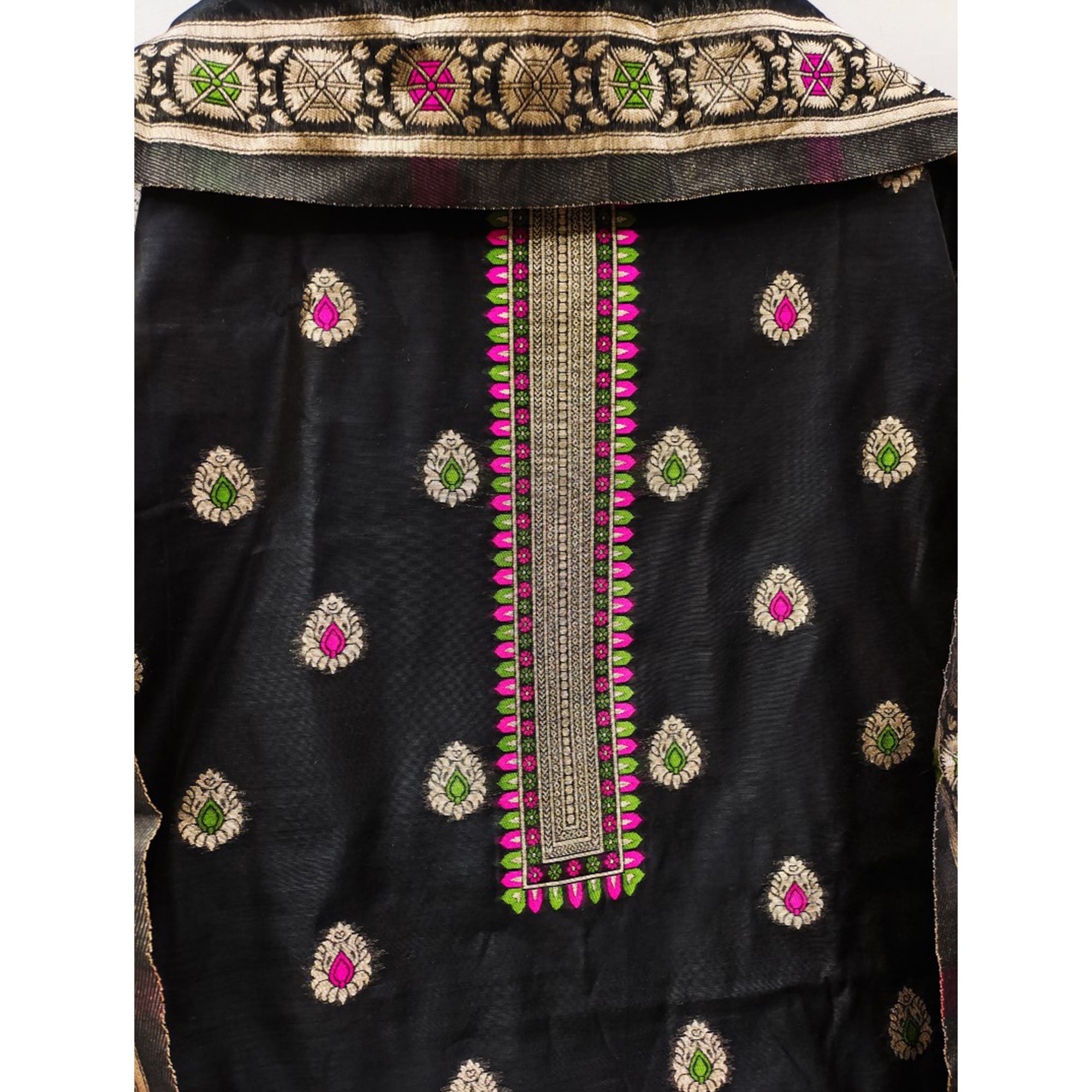 Black Floral Woven Chanderi Dress Material