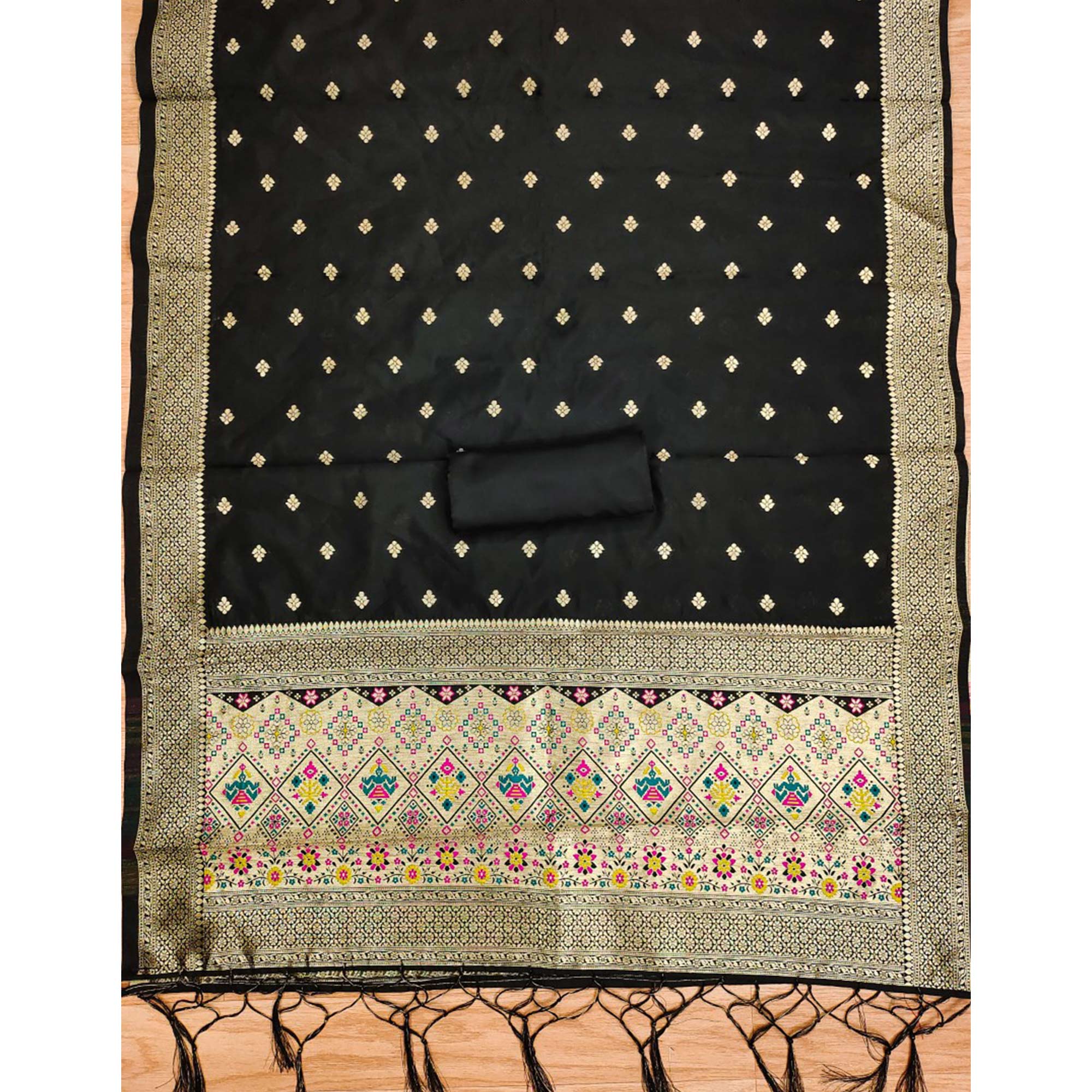 Black Zari Weaving Soft Banarasi Silk Dress Material