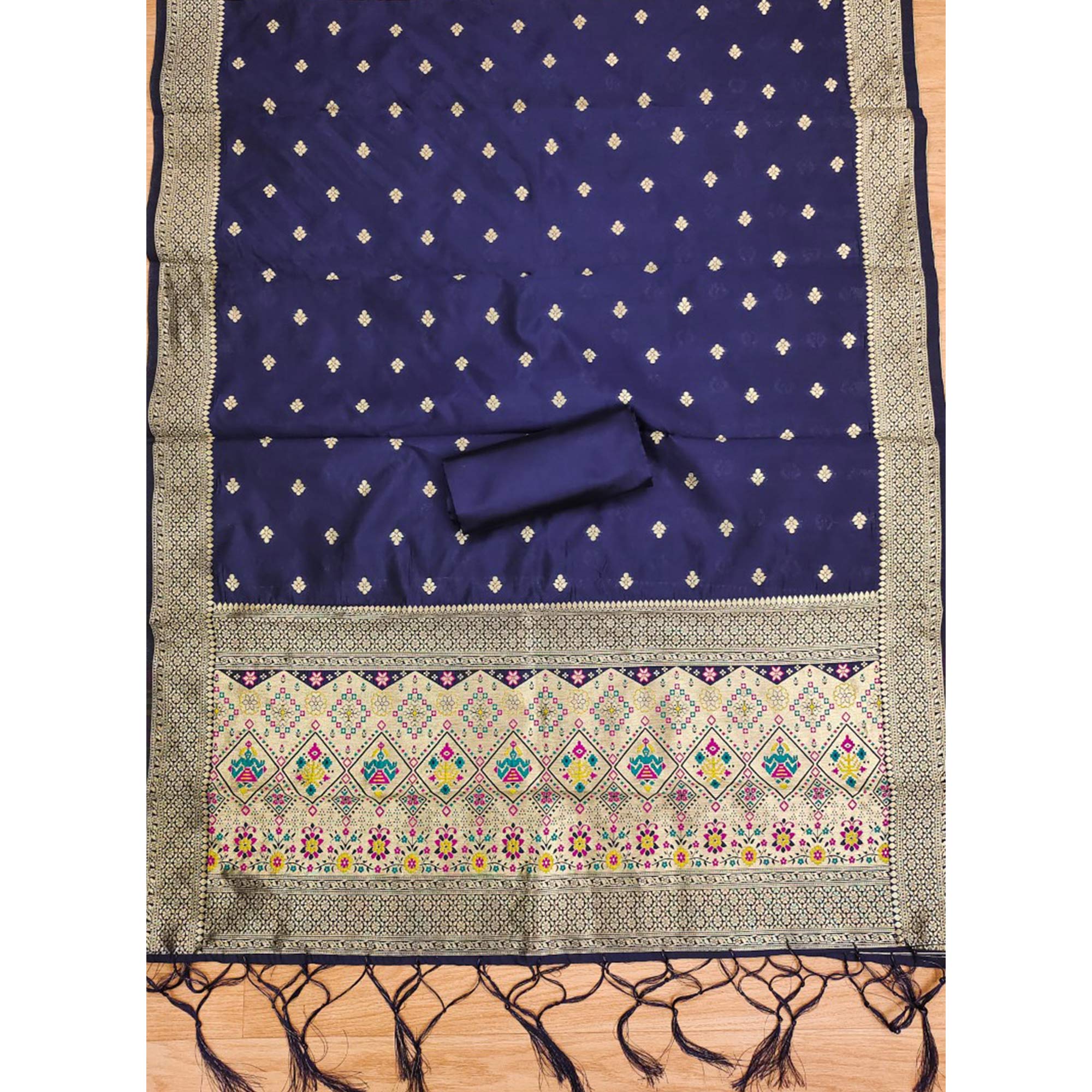 Blue Zari Weaving Soft Banarasi Silk Dress Material