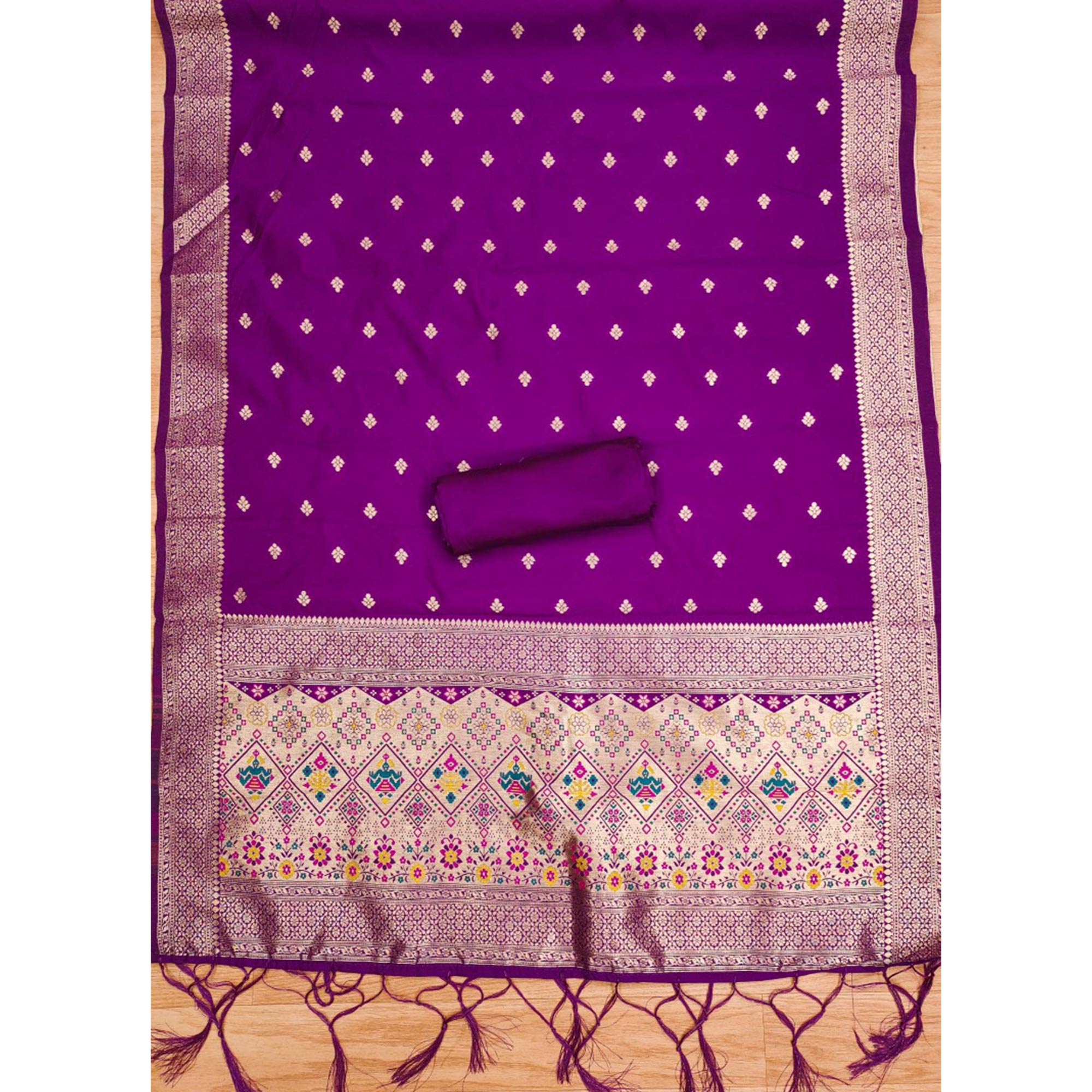 Purple Zari Weaving Soft Banarasi Silk Dress Material