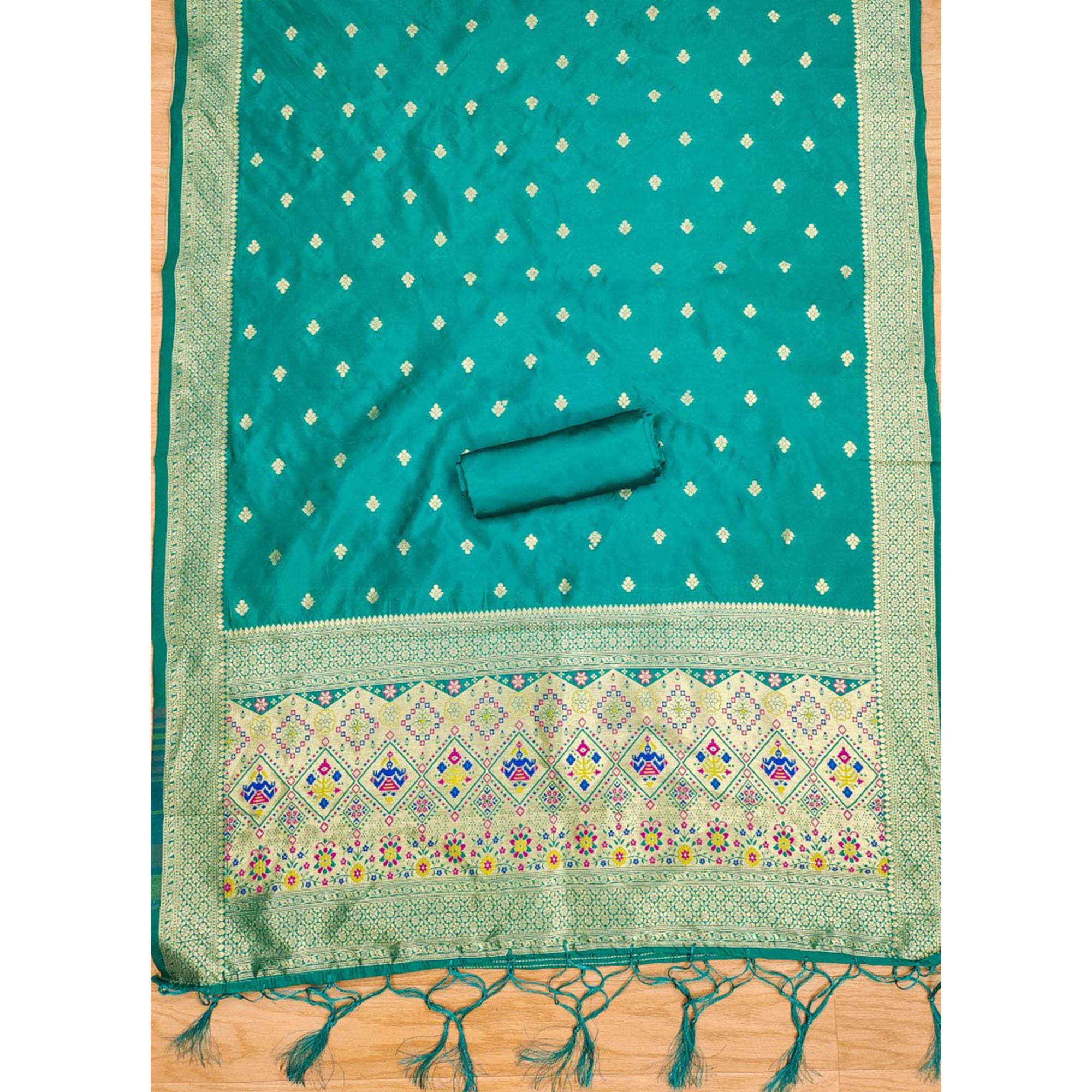 Teal Zari Weaving Soft Banarasi Silk Dress Material