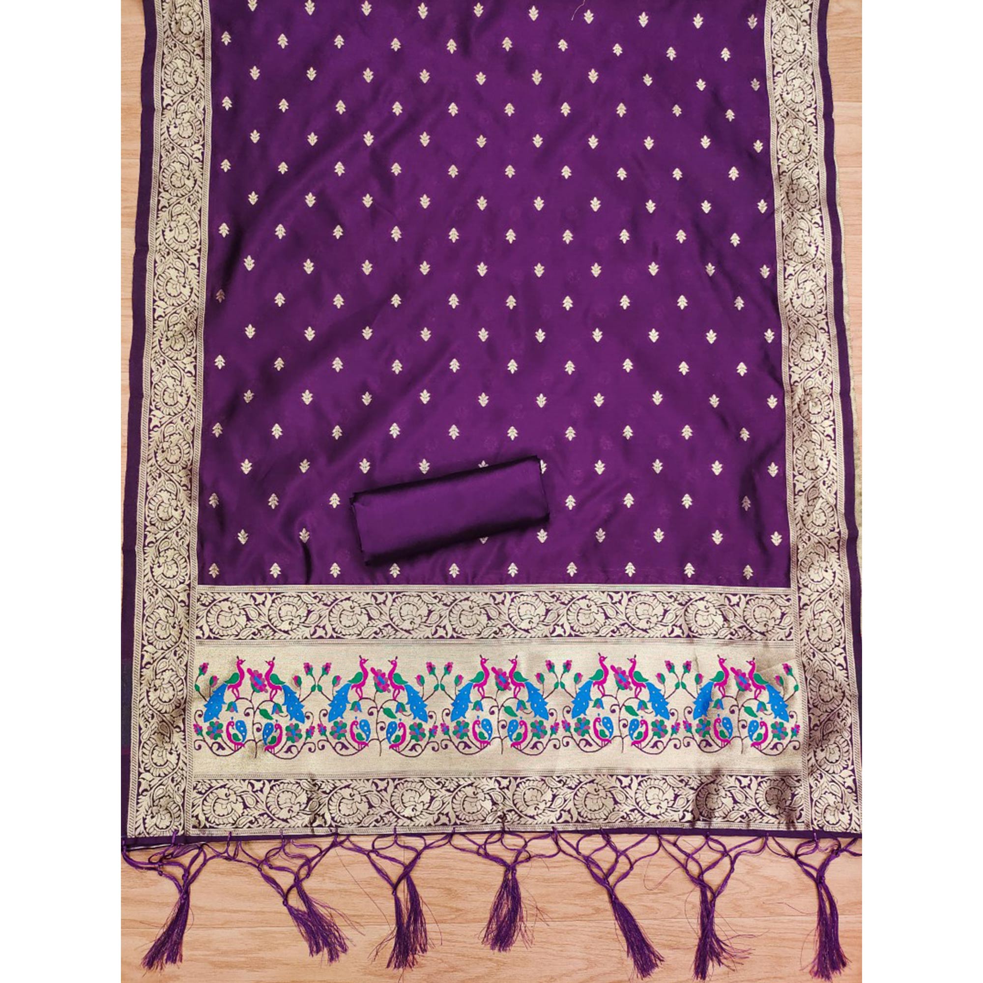 Purple Floral Woven Banarasi Silk Dress Material