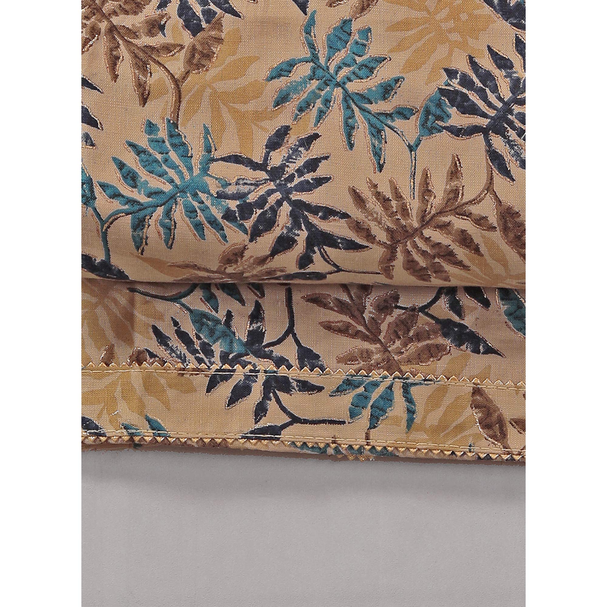 Chikoo & Navy Blue Foil Printed With Handwork Pure Pure Cotton Dress Material