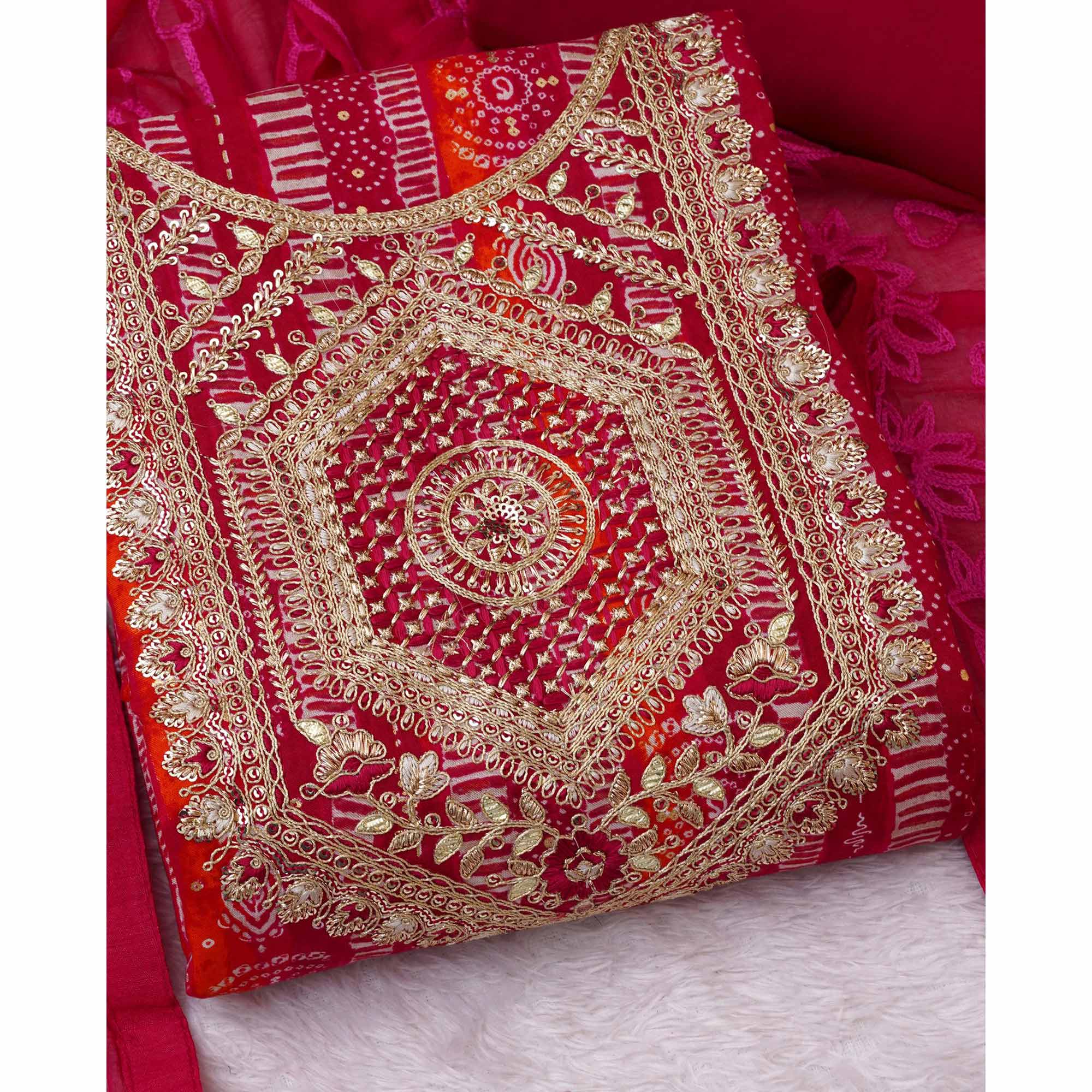 Pink Bandhani Printed Rayon Dress Material