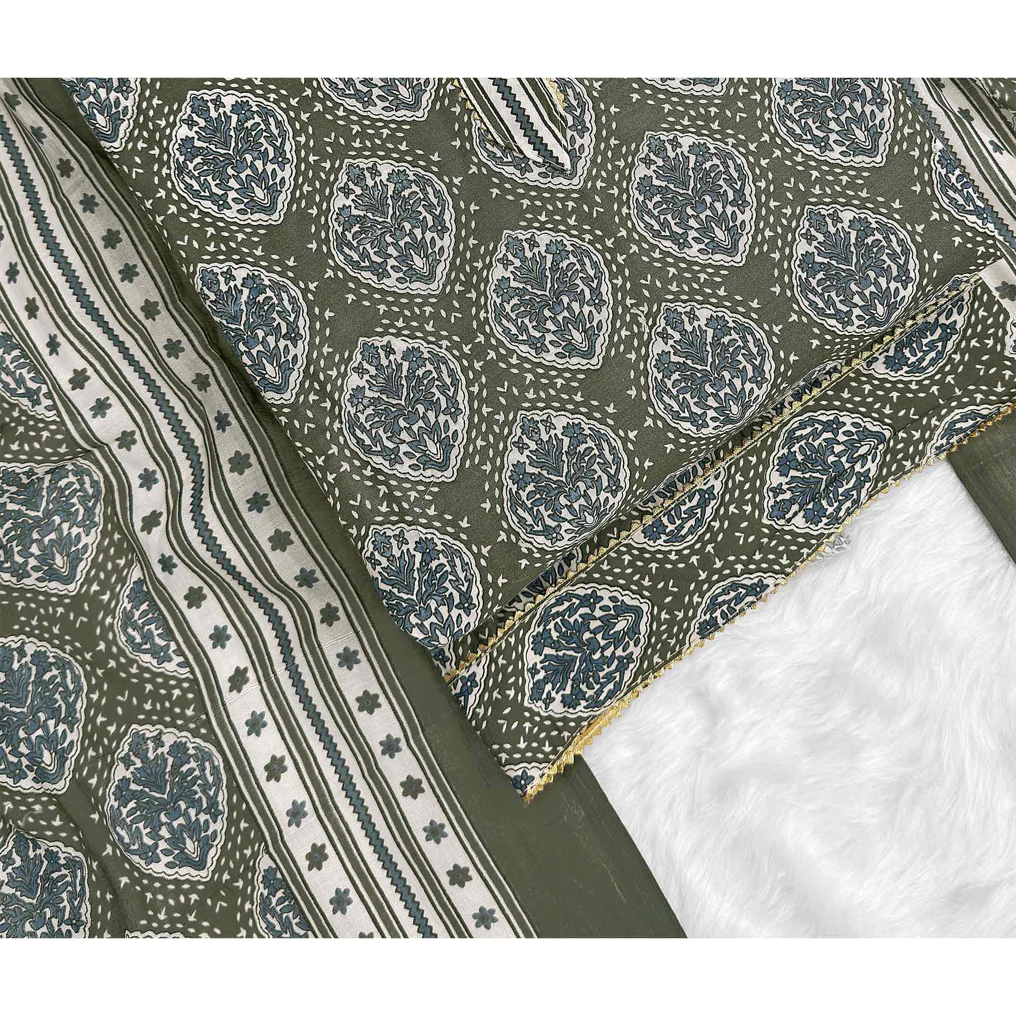 Sage Green Lightweight Pure Cotton Dress Fabric Featuring Delicate Floral Prints