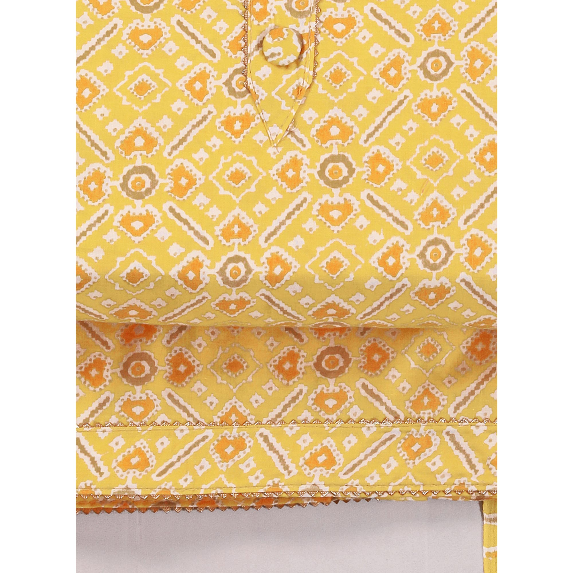 Yellow Patola Printed With Gota Patti Work Pure Cotton Dress Material