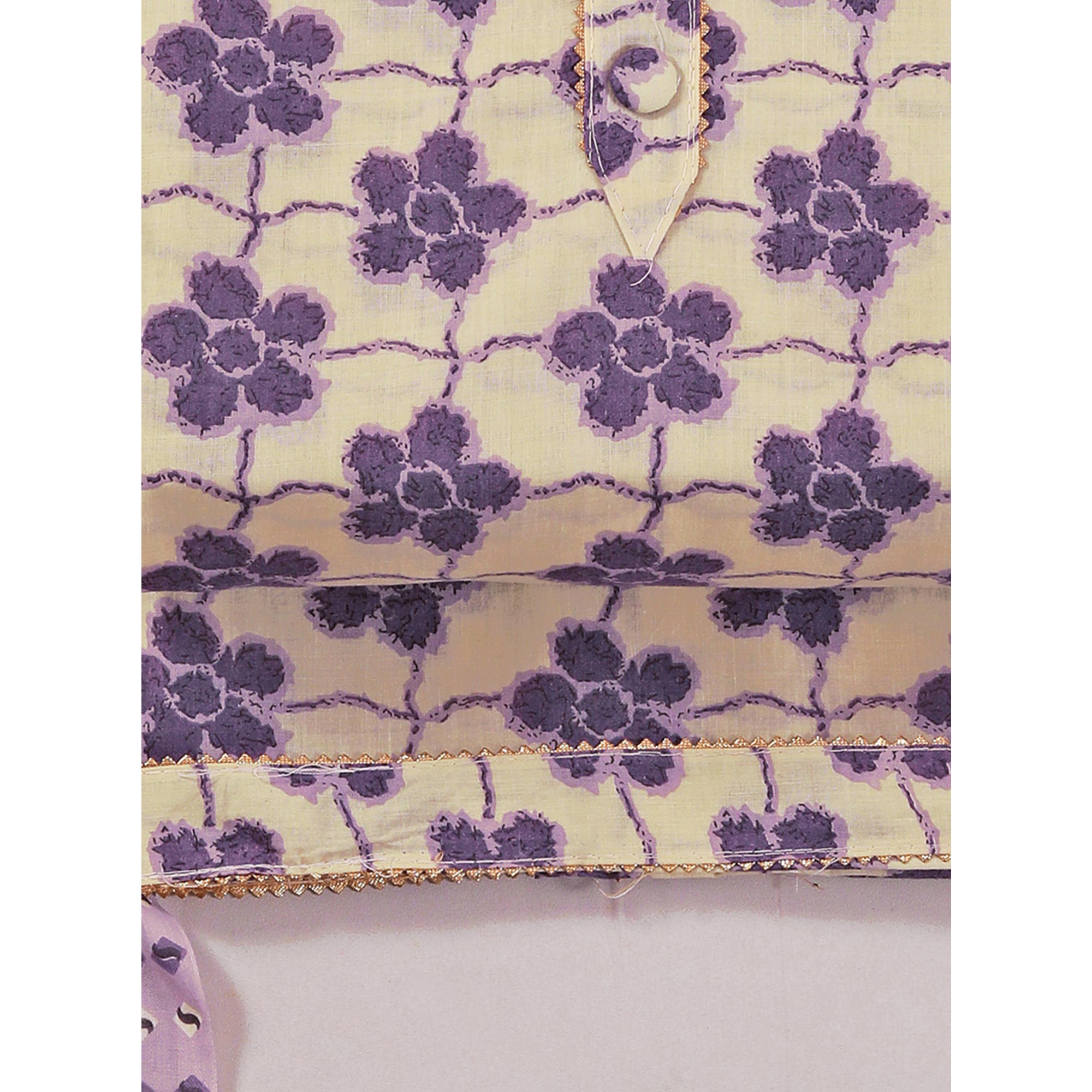 Lavender Floral Printed With Gota Patti Work Pure Cotton Dress Material
