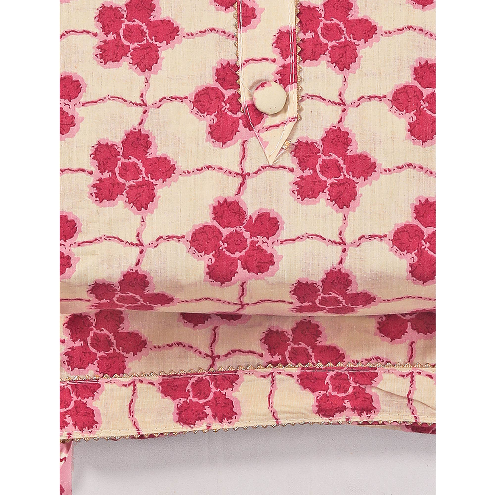 Pink Floral Printed With Gota Patti Work Pure Cotton Dress Material