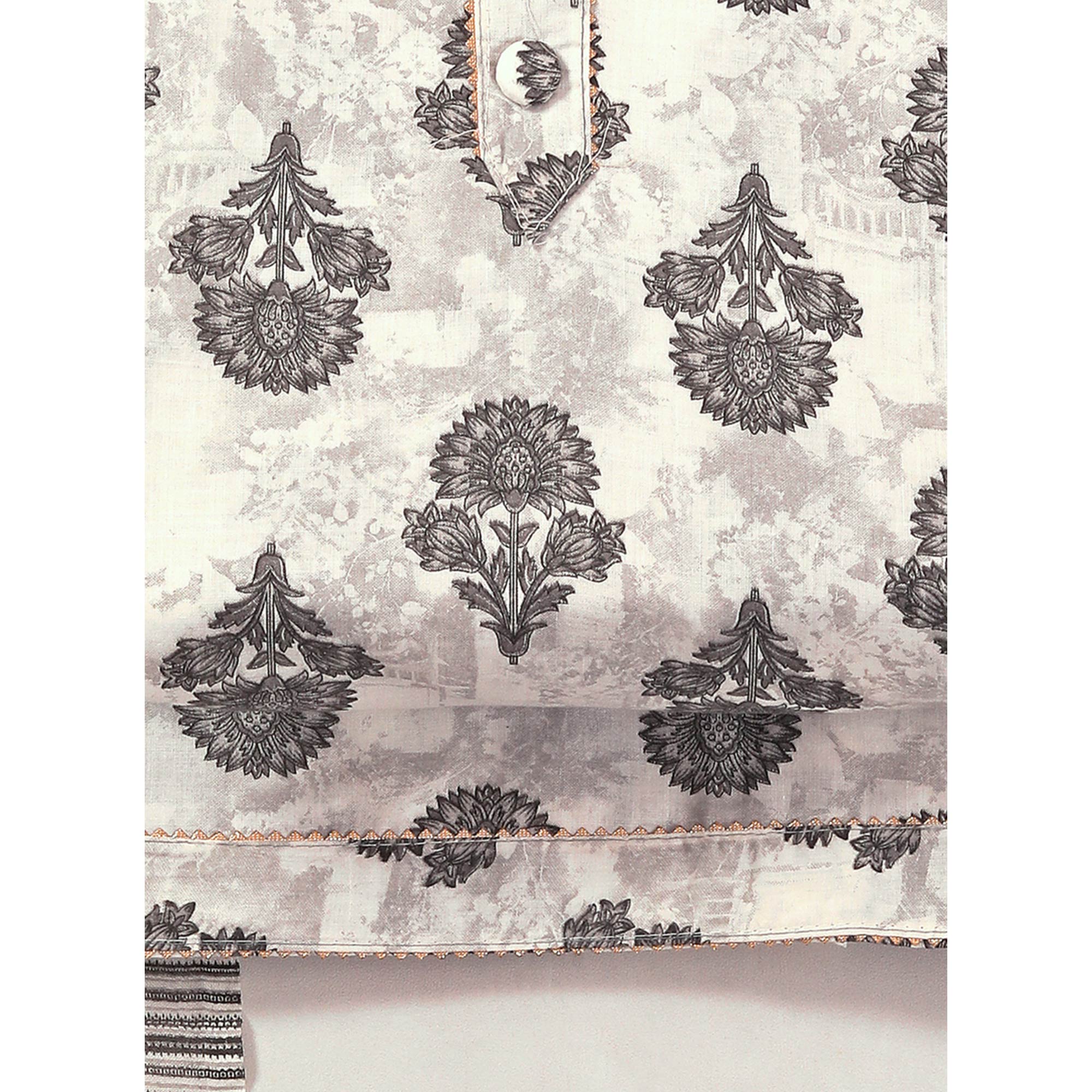 Offwhite Floral Printed With Gota Patti Work Pure Cotton Dress Material