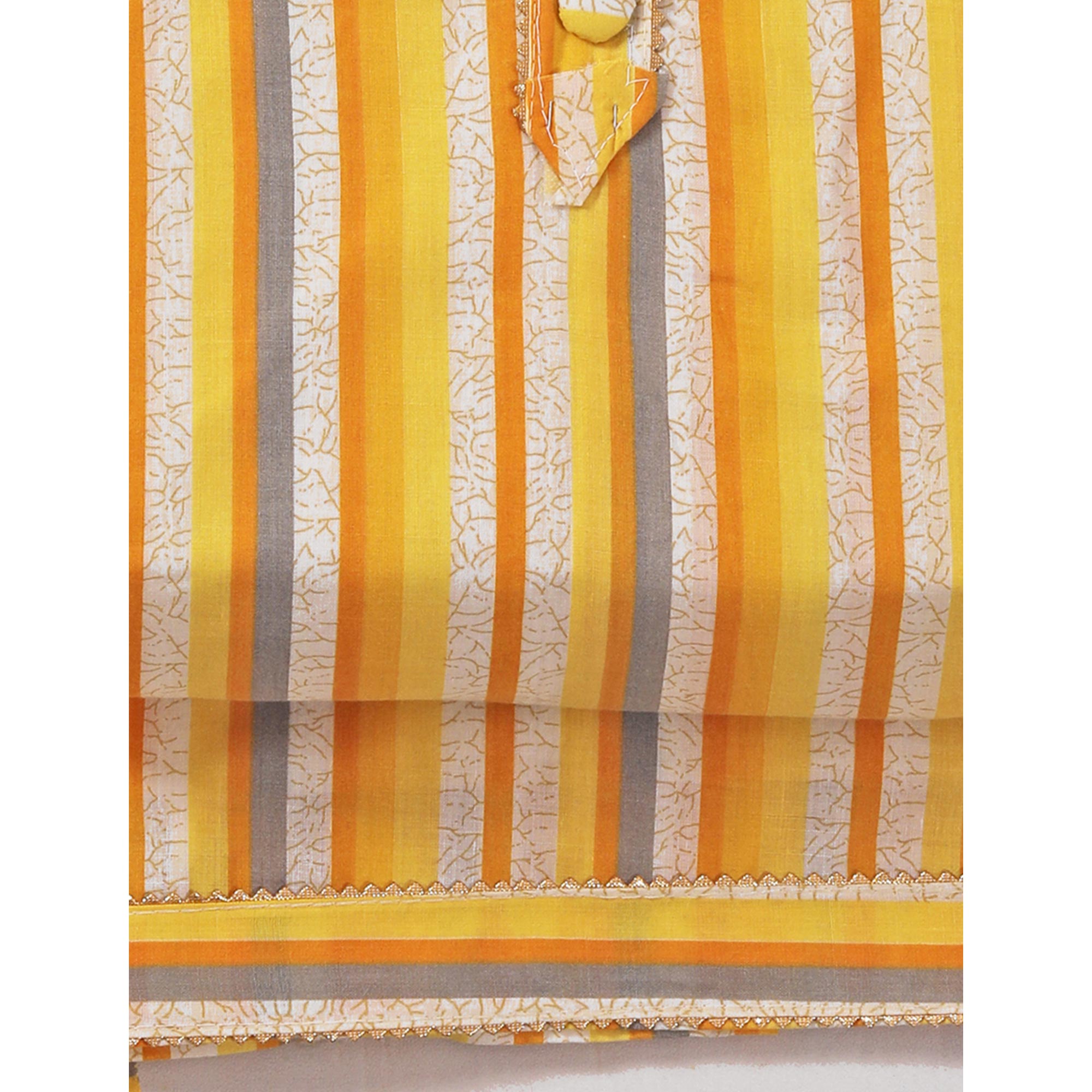 Yellow Striped Printed With Gota Patti Work Pure Cotton Dress Material