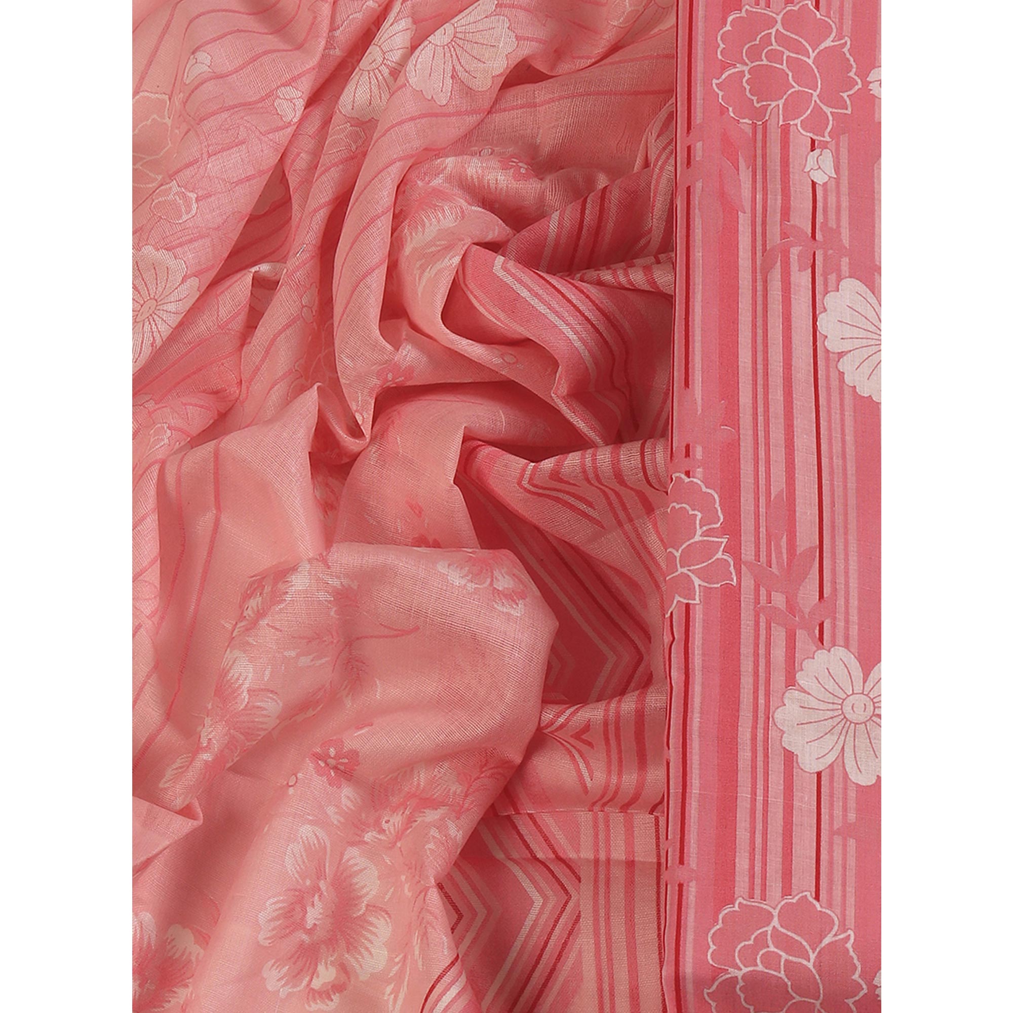 Elegant Peach Pure Cotton Ensemble Showcasing Subtle Floral Print Work Dress Material