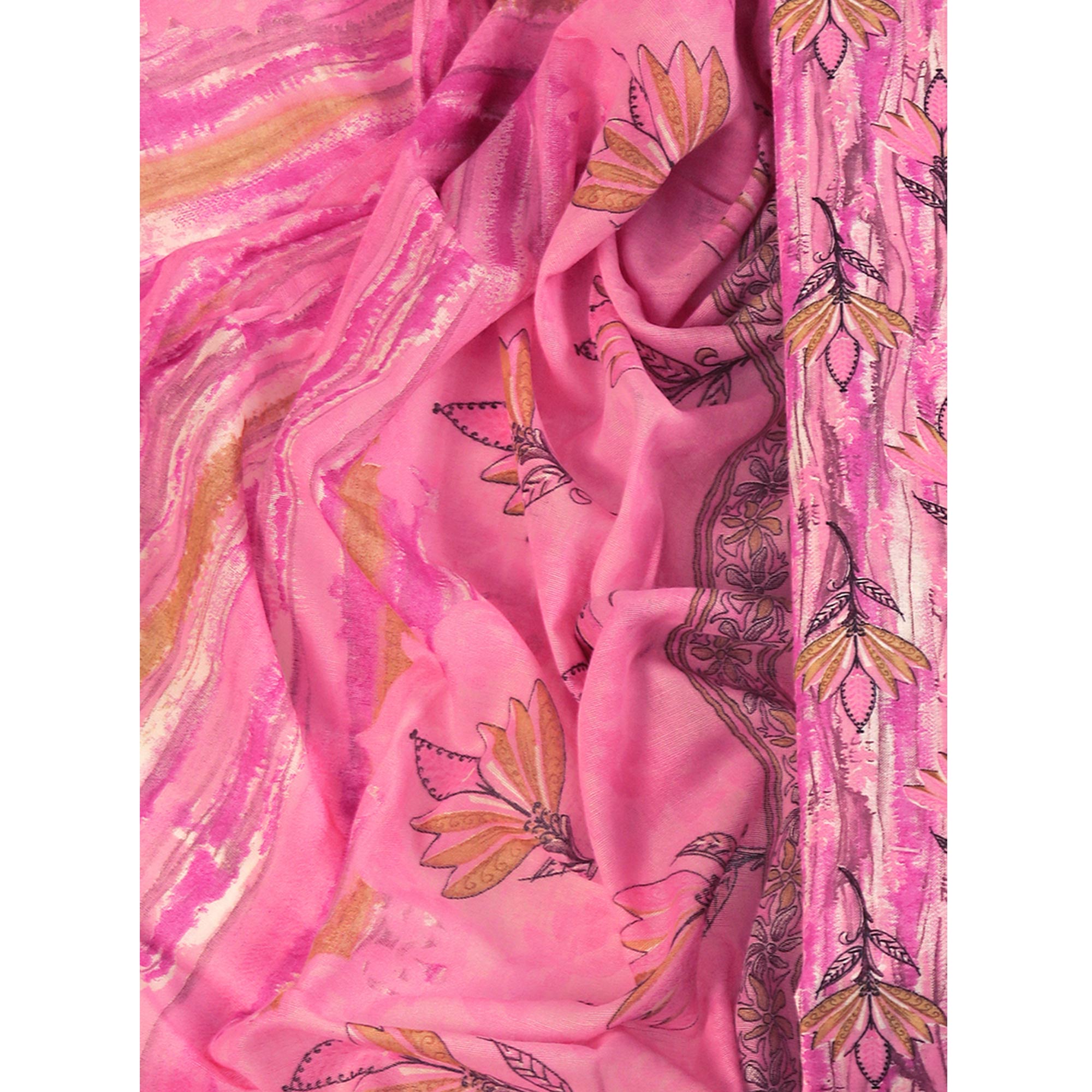 Pink Pure Cotton Ensemble with All-Over Floral Motif Designs Dress Material