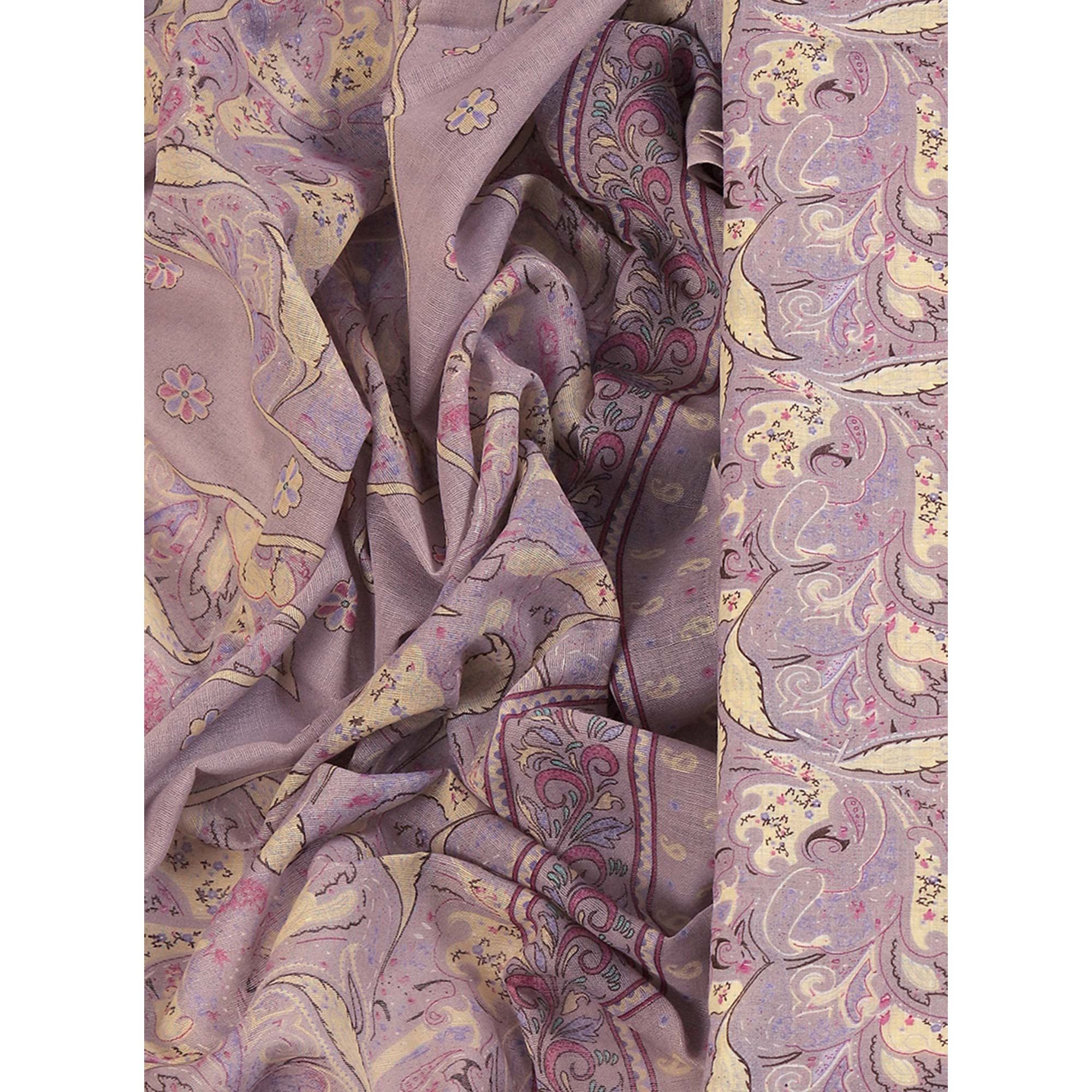 Floral Elegance in Light Purple Pure Cotton Unstitched Dress Material