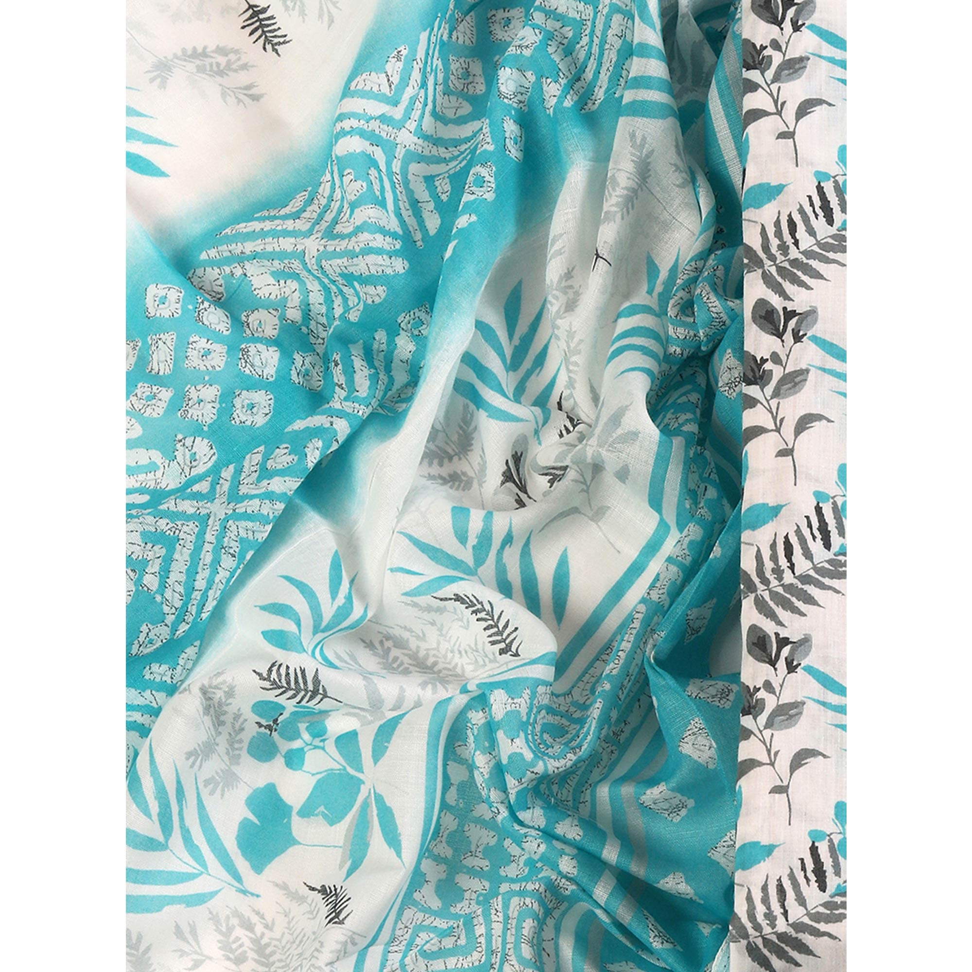 Floral Motifs on Blue Pure Cotton Dress Material for Effortless Style