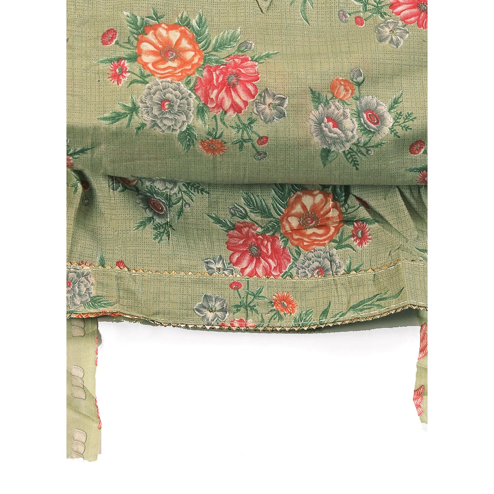 Charming Green Dress Material in Pure Cotton with Subtle Floral Pattern Work