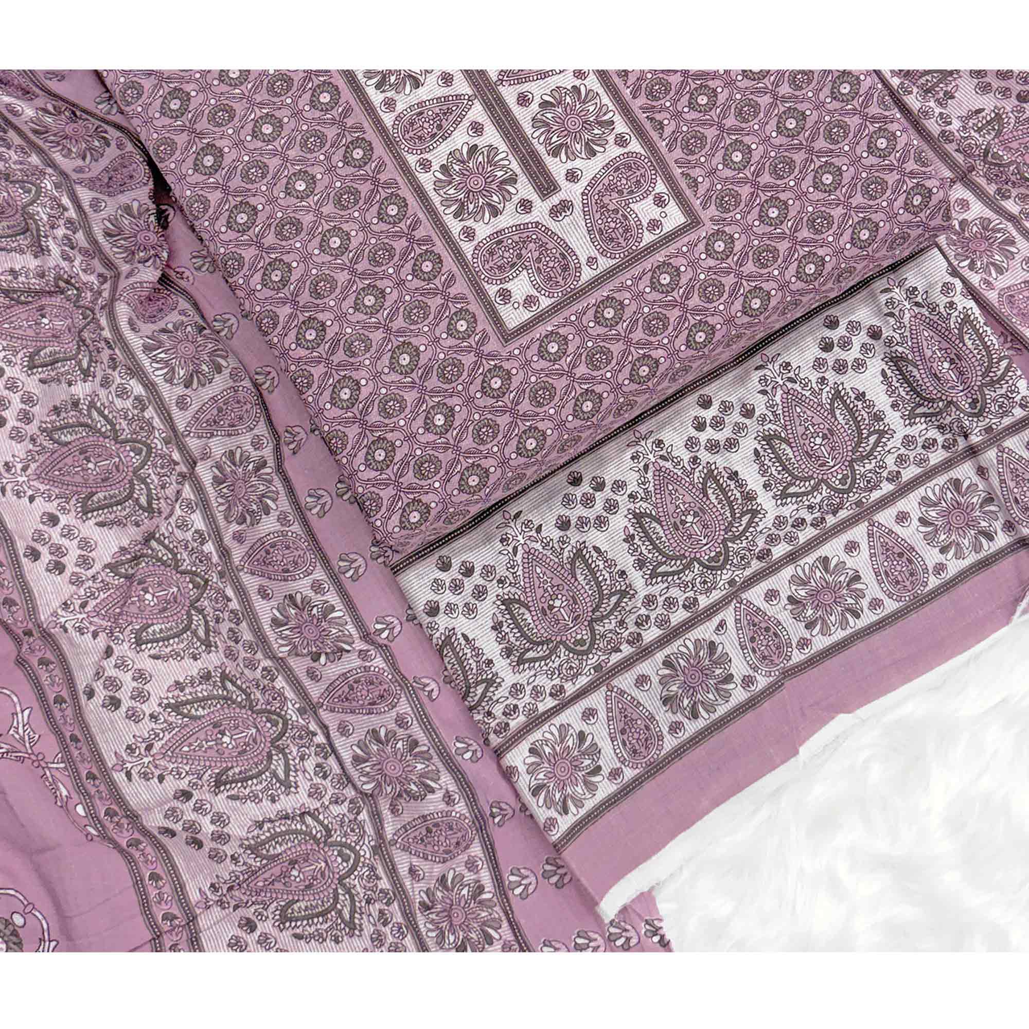 Vibrant Light Purple Floral Print Pure Cotton Dress Material With Refined Craftsmanship