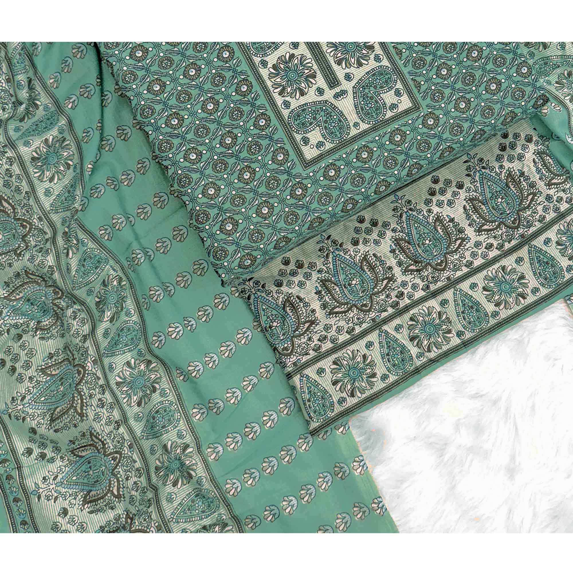 Vibrant Rama Green Floral Print Pure Cotton Dress Material With Refined Craftsmanship