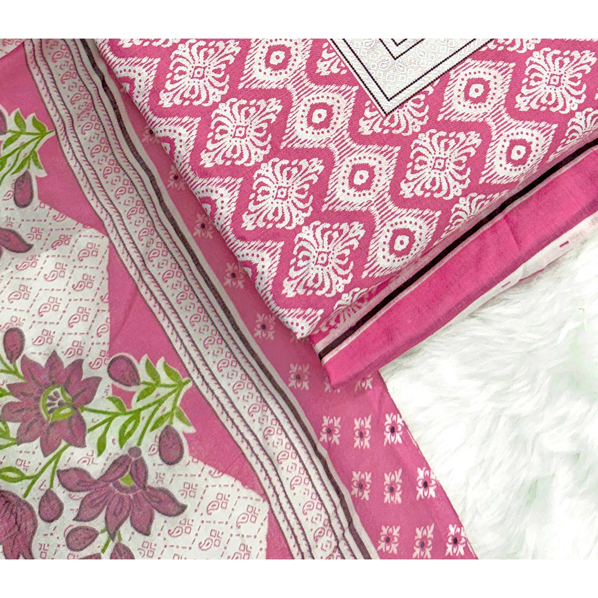 Charming Pink Pure Cotton Dress Material With Delicate Floral Print