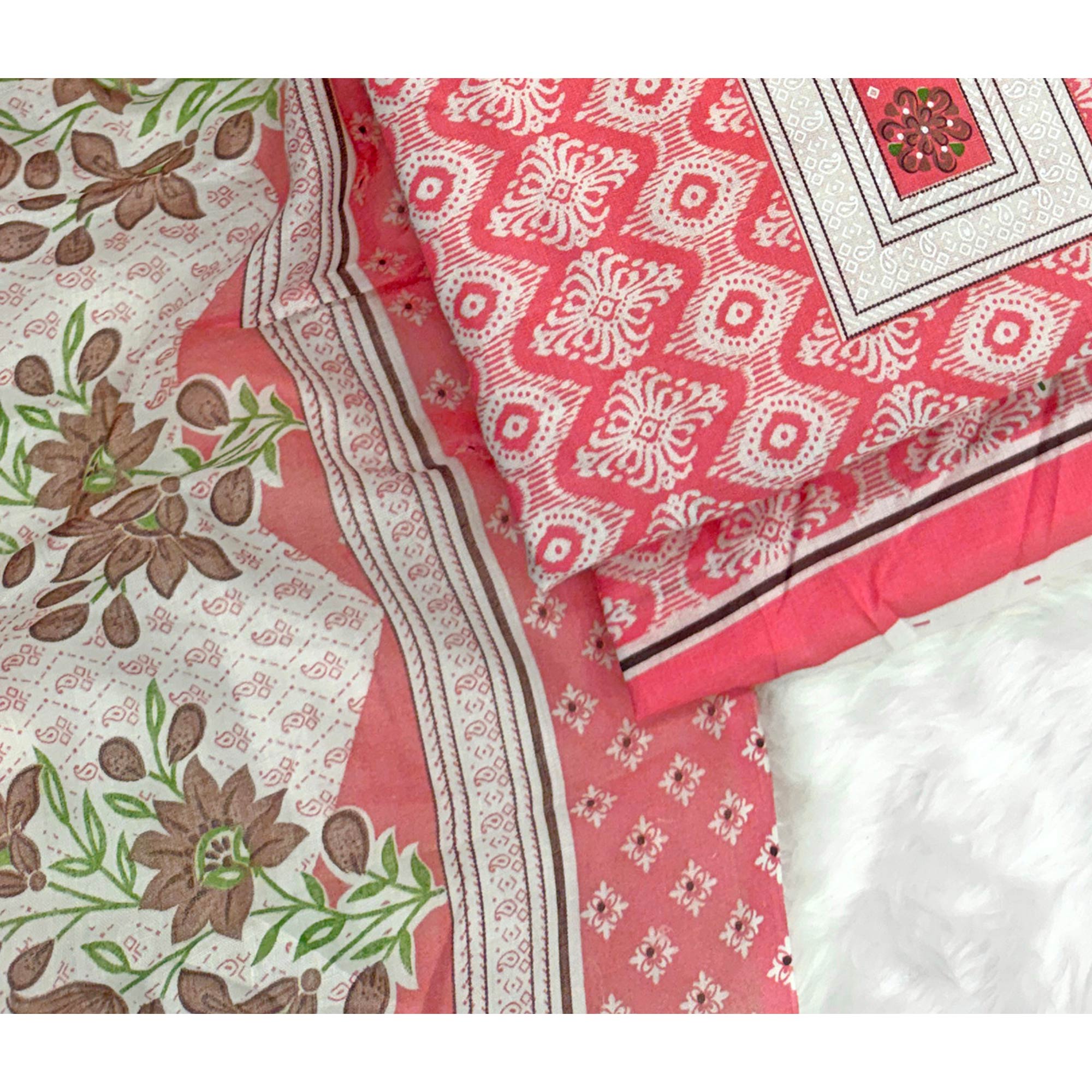 Charming Gajari Red Pure Cotton Dress Material With Delicate Floral Print