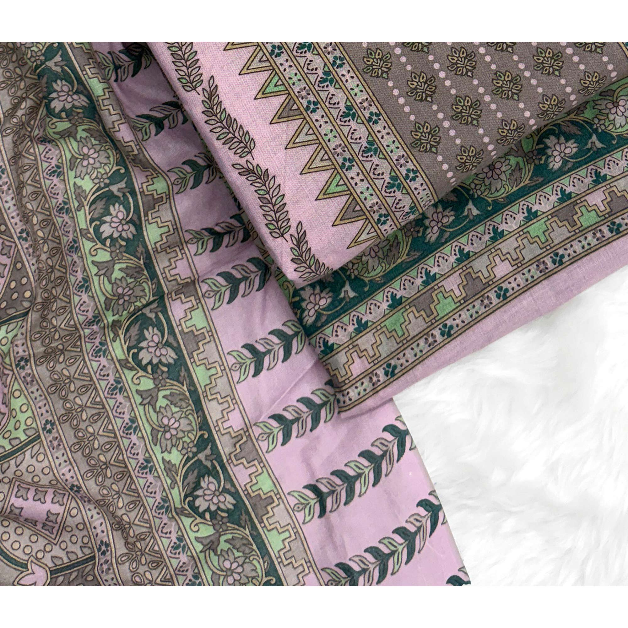 Vibrant Light Purple Pure Cotton Dress Material Featuring Artistic Floral Print