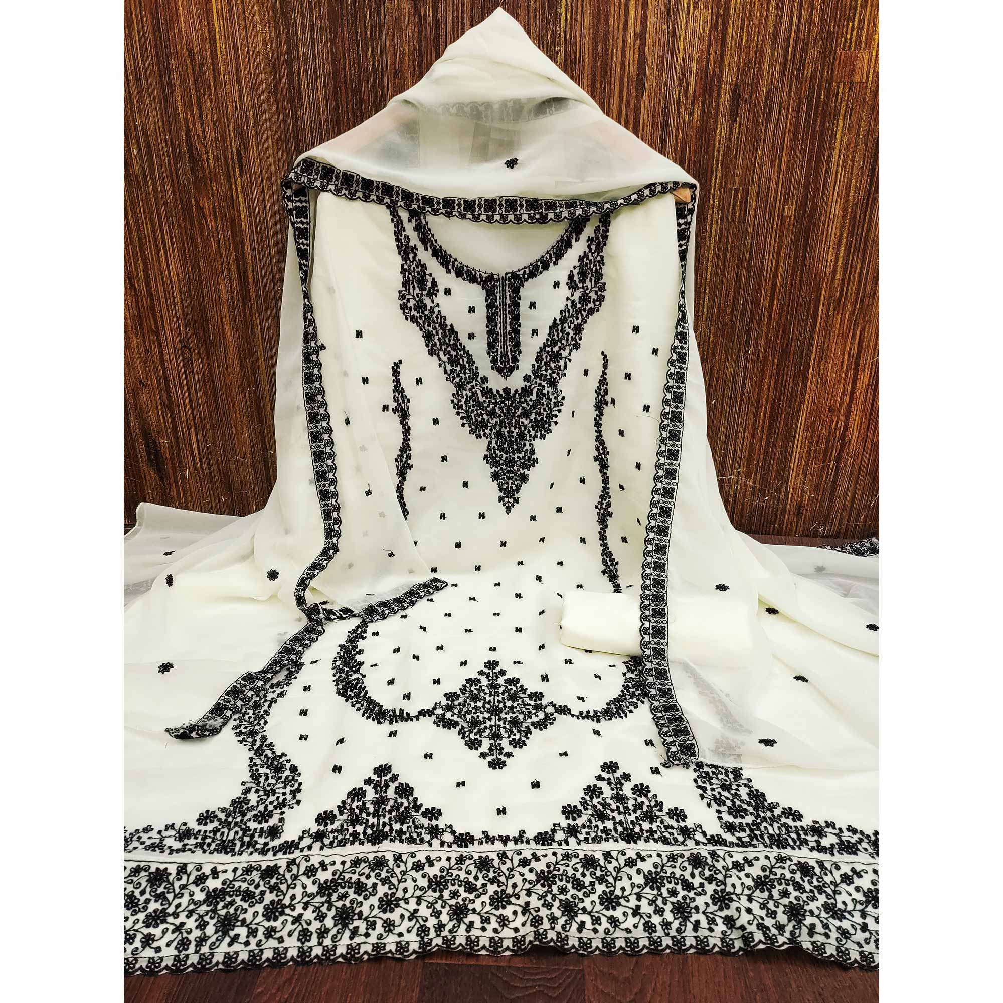 Cream Floral Embroidered Georgette Dress Material