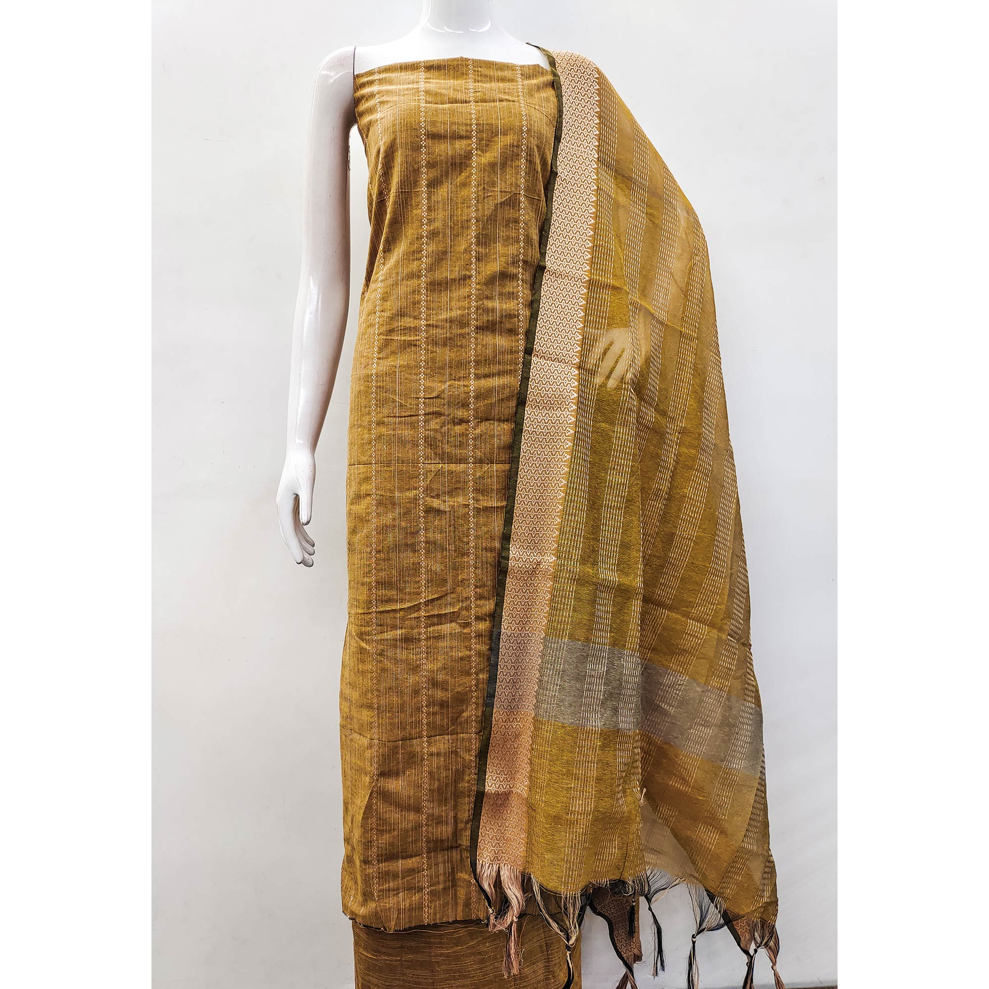 Mustard Woven Cotton Blend Dress Material