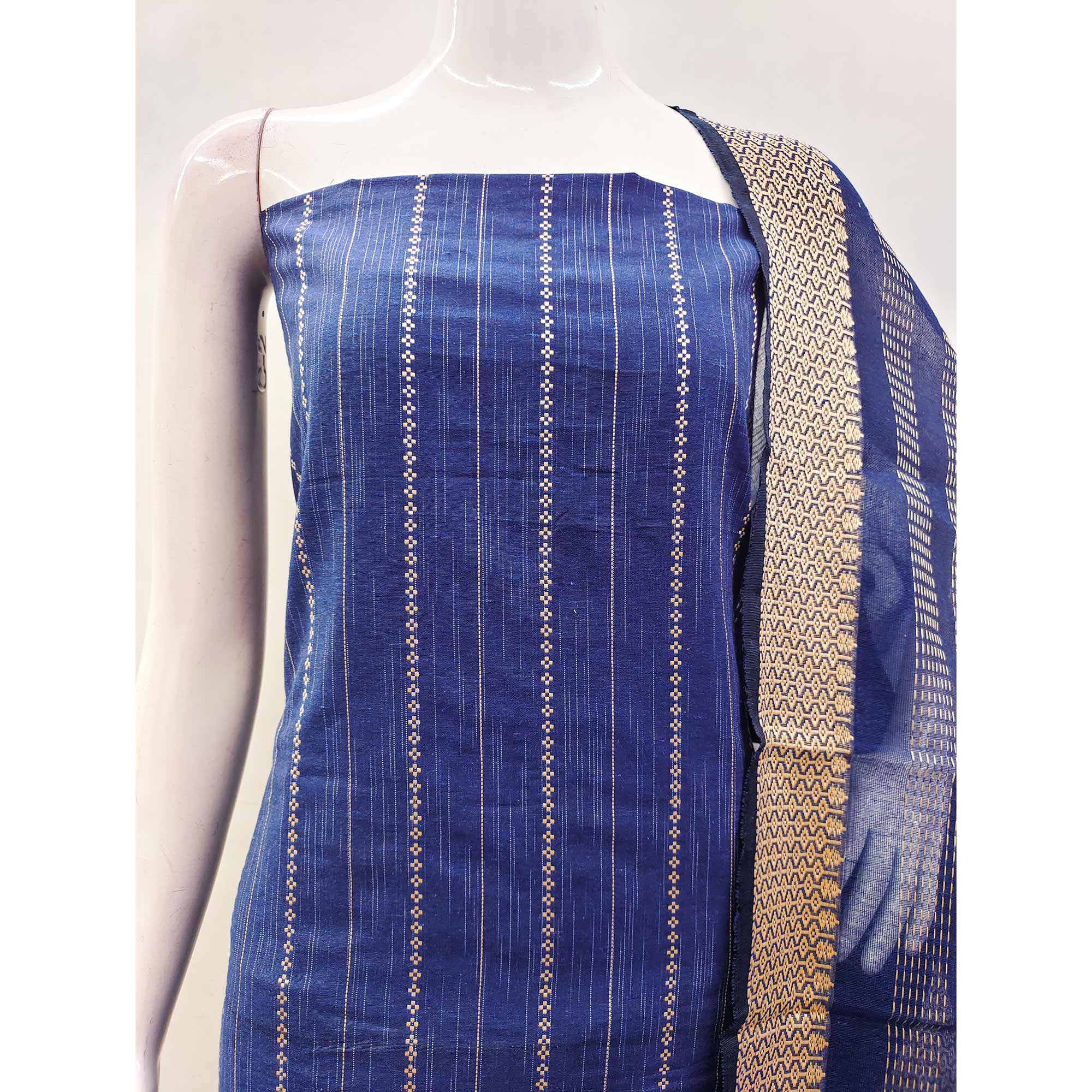 Royal Blue Woven Cotton Blend Dress Material