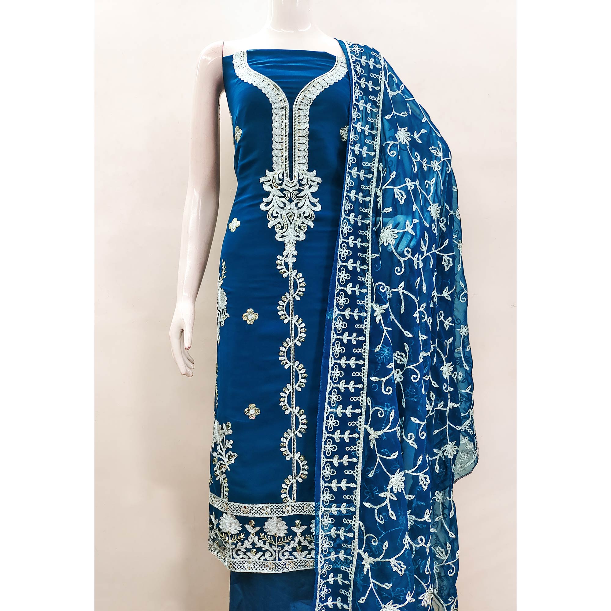Morpich Floral Sequins Embroidered Georgette Dress Material
